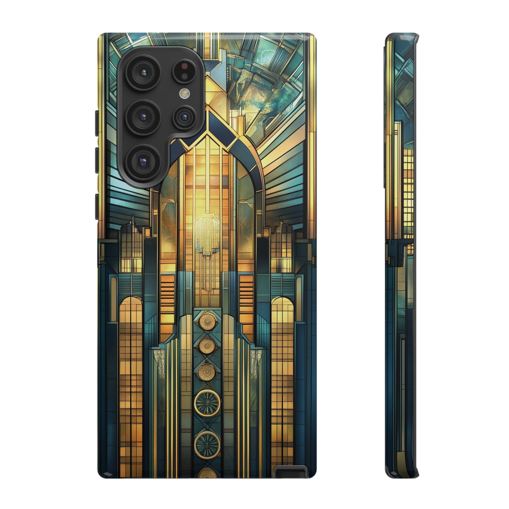 Phone Case Art Deco City Frank Lloyd Wright Teal Gold Protective Covers, Stylish Accessories, Great Gatsby Noir Nouveau iPhone 14 15 16 Pro