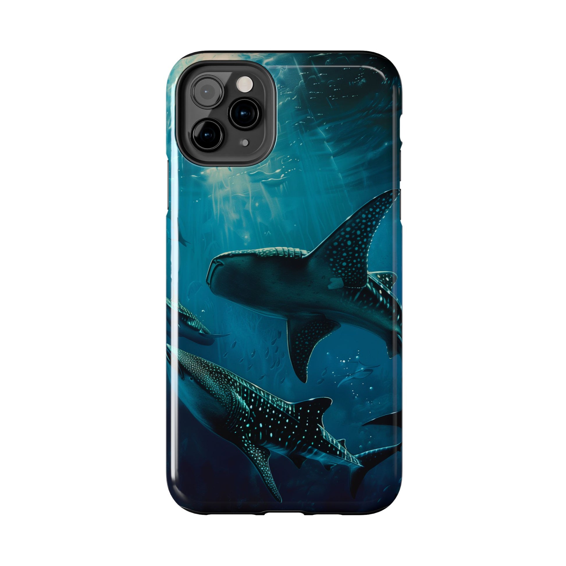 Tranquil Trio: Three Whale Sharks Tough Phone Case