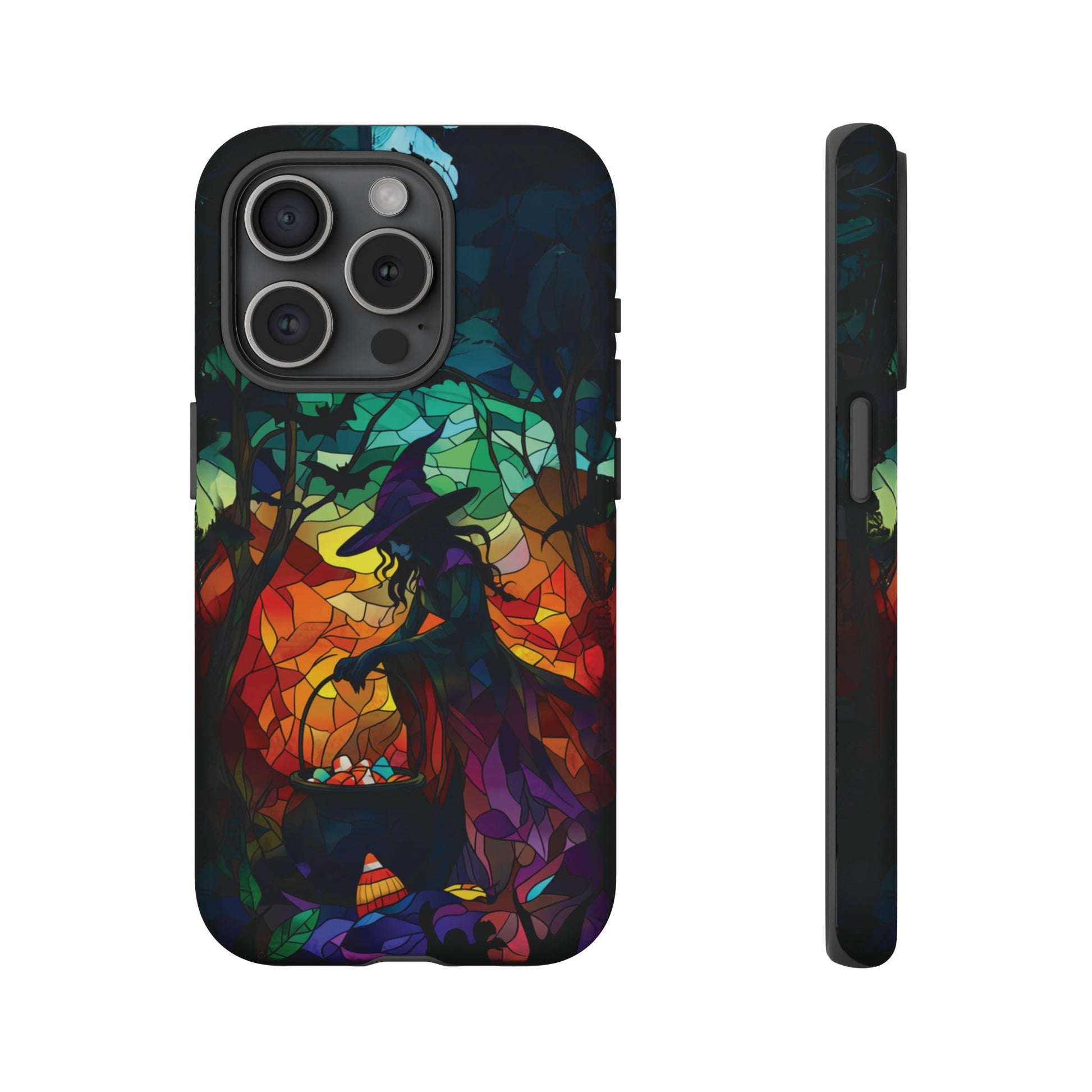 Halloween Witch Stained Glass Dark Academia Spooky Fall Witchy Pumpkin Bats Seasonal Fall Mosaic Case iPhone 13 14 15 16 Pro Max
