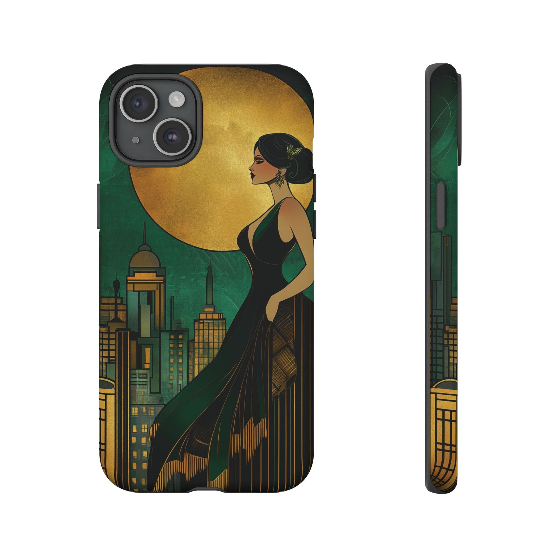 Custom Art Deco Flapper Woman Phone Case 1920s Art Nouveau Design in Emerald & Gold Alphonse Mucha Style Gatsby Style Poster