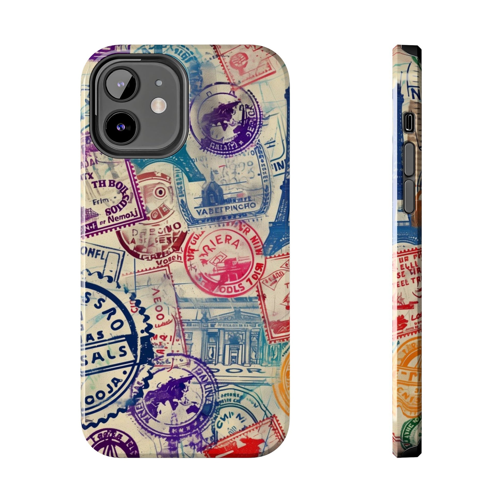 Travel Stamps Tough Phone Case - Durable Vintage Travel Stamps Design - Adventure Inspired Phone Case - Protective Case with travel stamps