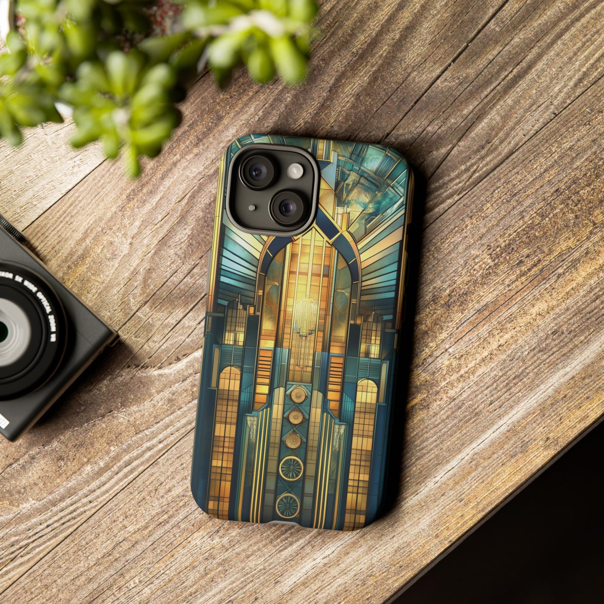 Phone Case Art Deco City Frank Lloyd Wright Teal Gold Protective Covers, Stylish Accessories, Great Gatsby Noir Nouveau iPhone 14 15 16 Pro