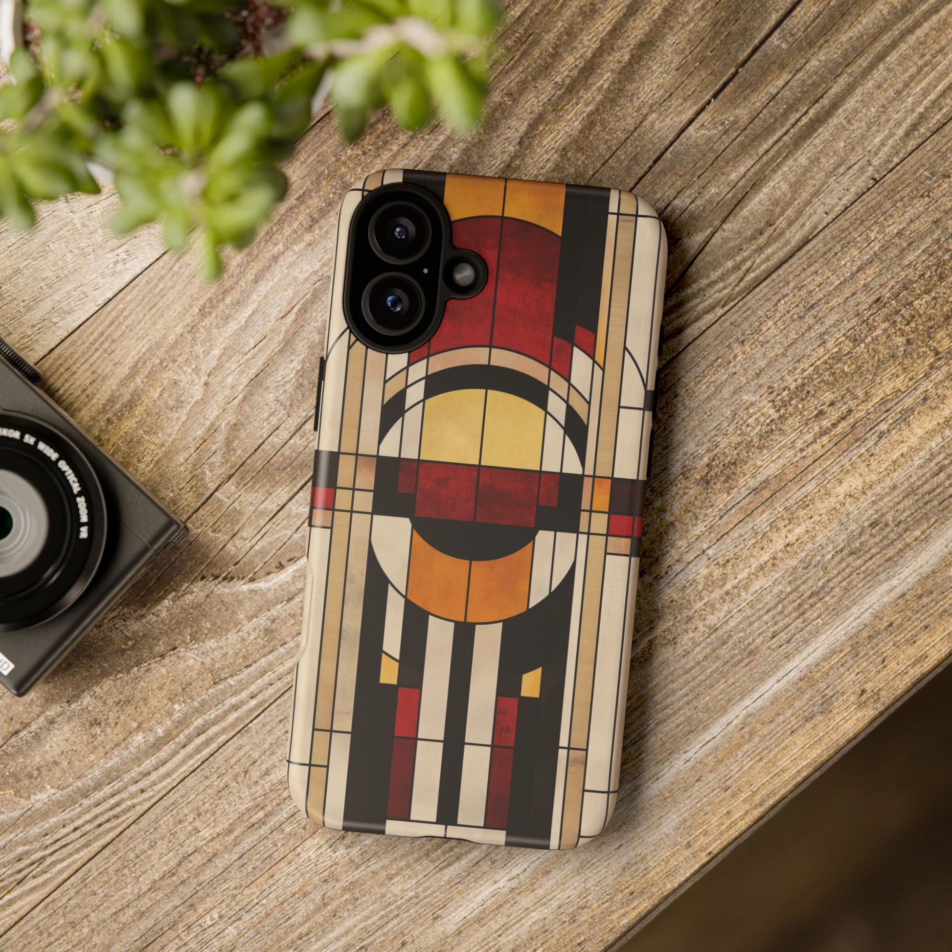 Stained Glass Frank Lloyd Wright Inspired Art Deco Southwest Prairie Style Phone Case Geometric 13 14 15 16 iPhone Pro Max Galaxy Pixel