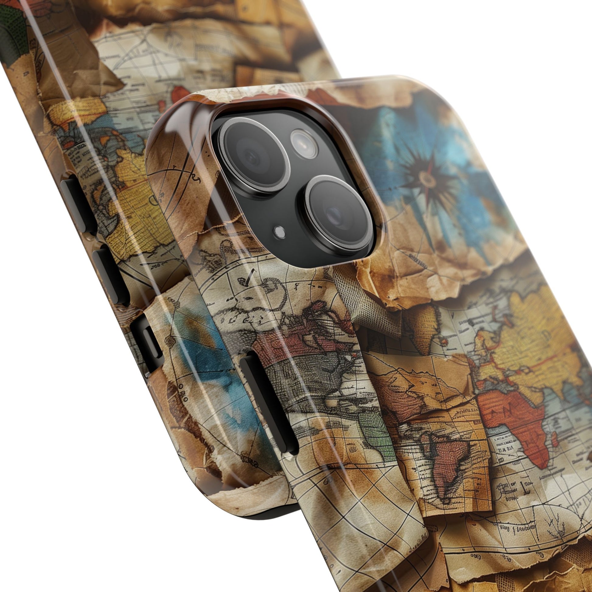 Double Layer Map Phone Case - Protective Phone Case Vintage Map Design - Durable Dual Layer Case with Map Print - Travel Inspired Phone Case