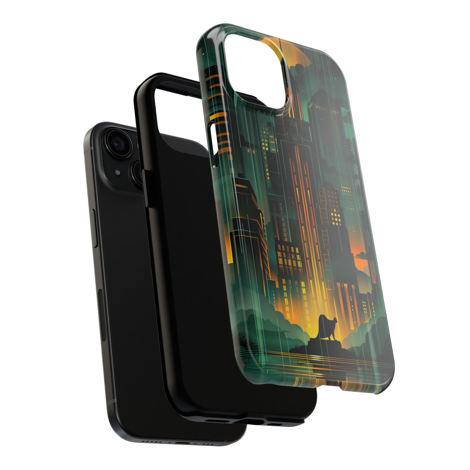 Nighttime Batman Phone Case - Gotham Art Deco Style - Noir Inspired Phone Cover - Dark Knight Accessory