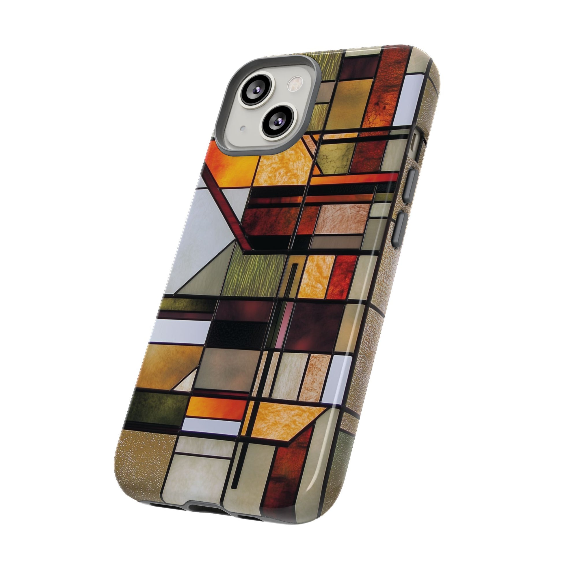 Stained Glass Phone Case Art Deco Frank Lloyd Wright Cottage Core Usonian Prairie Style Geometric Stylish  iPhone 14 15 16 Pro