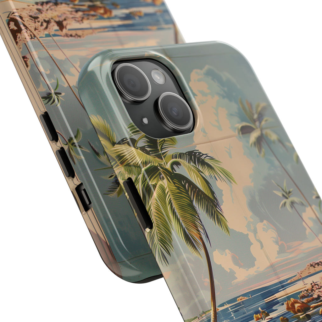 Beach Scene Phone Case Retro Vintage Tropical Ocean Summer Surfing Tiki iPhone 13 14 15 16 Pro Max Galaxy S24