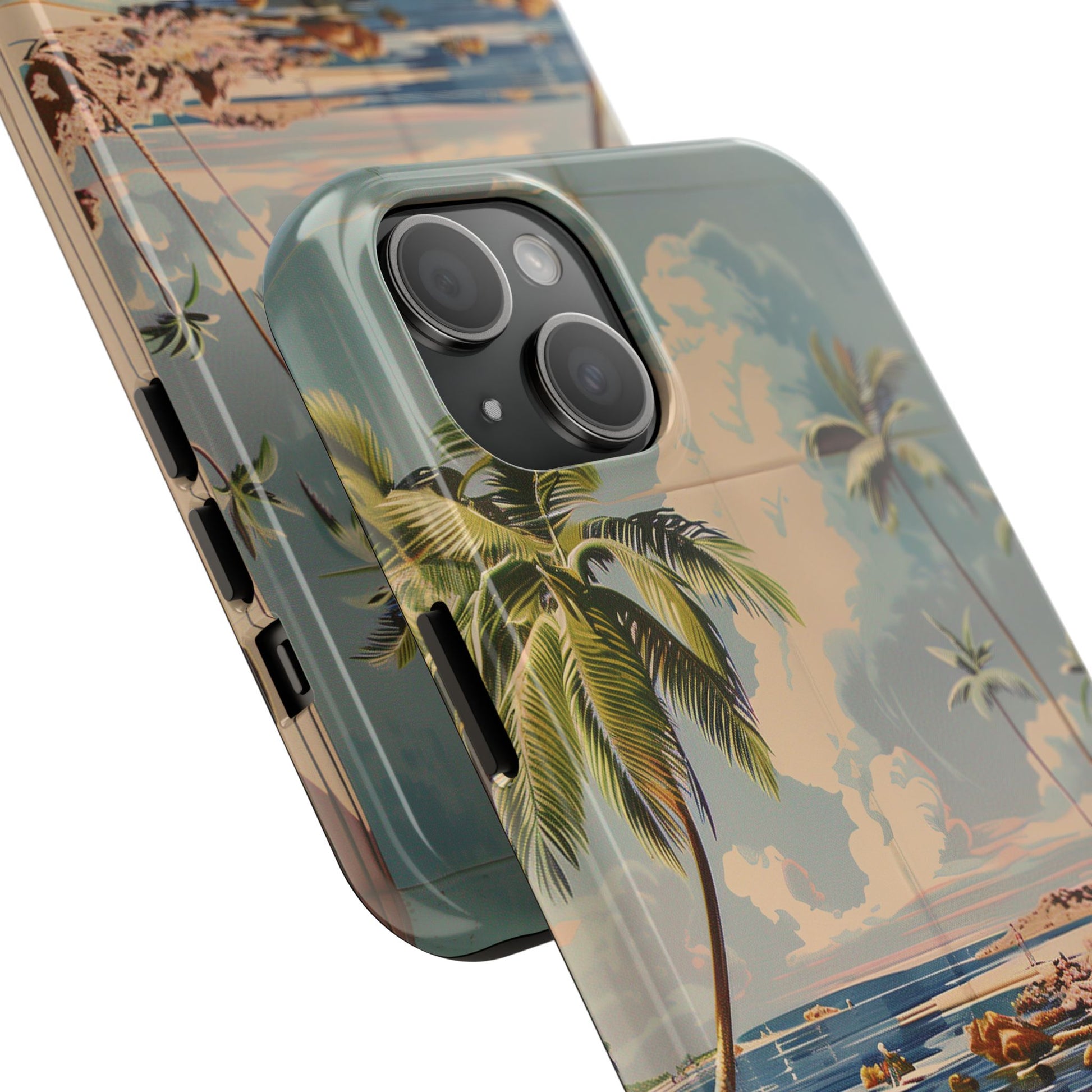 Beach Scene Phone Case Retro Vintage Tropical Ocean Summer Surfing Tiki iPhone 13 14 15 16 Pro Max Galaxy S24