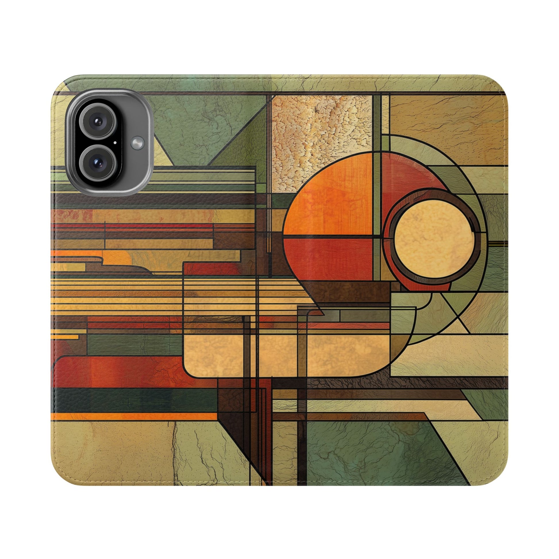 Art Deco Flip Case Prairie Style Stained Glass Inspired by Frank Lloyd Wright, Phone Covers, Colorful Protective Accessories, Unique