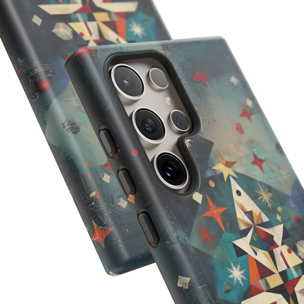 Mosaic Festive Christmas Tree Art Deco Stained Glass Phone Case Rankin Bass Style MidMod Design iPhone 13 14 15 16 Pro Max Pixel Galaxy