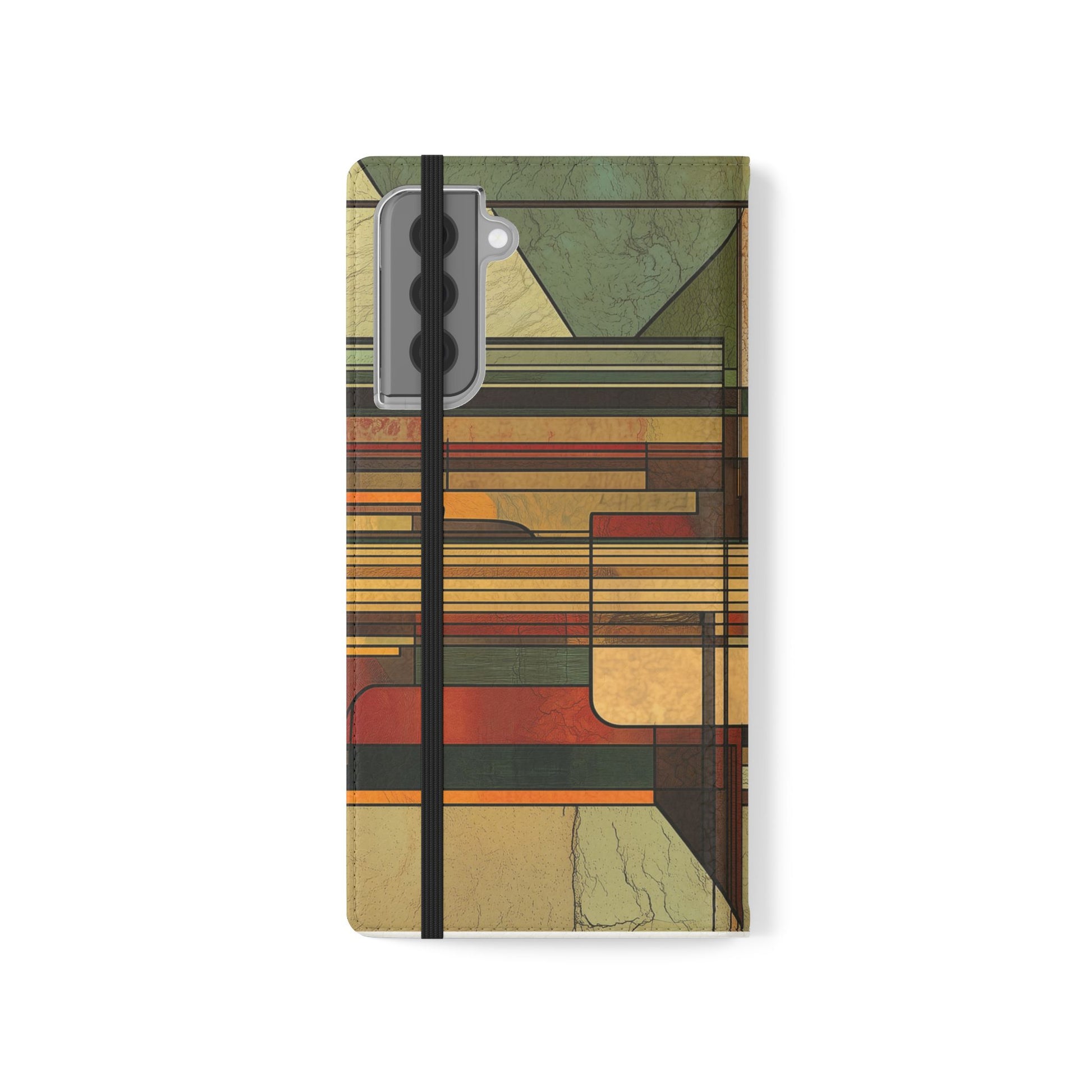 Art Deco Flip Case Prairie Style Stained Glass Inspired by Frank Lloyd Wright, Phone Covers, Colorful Protective Accessories, Unique