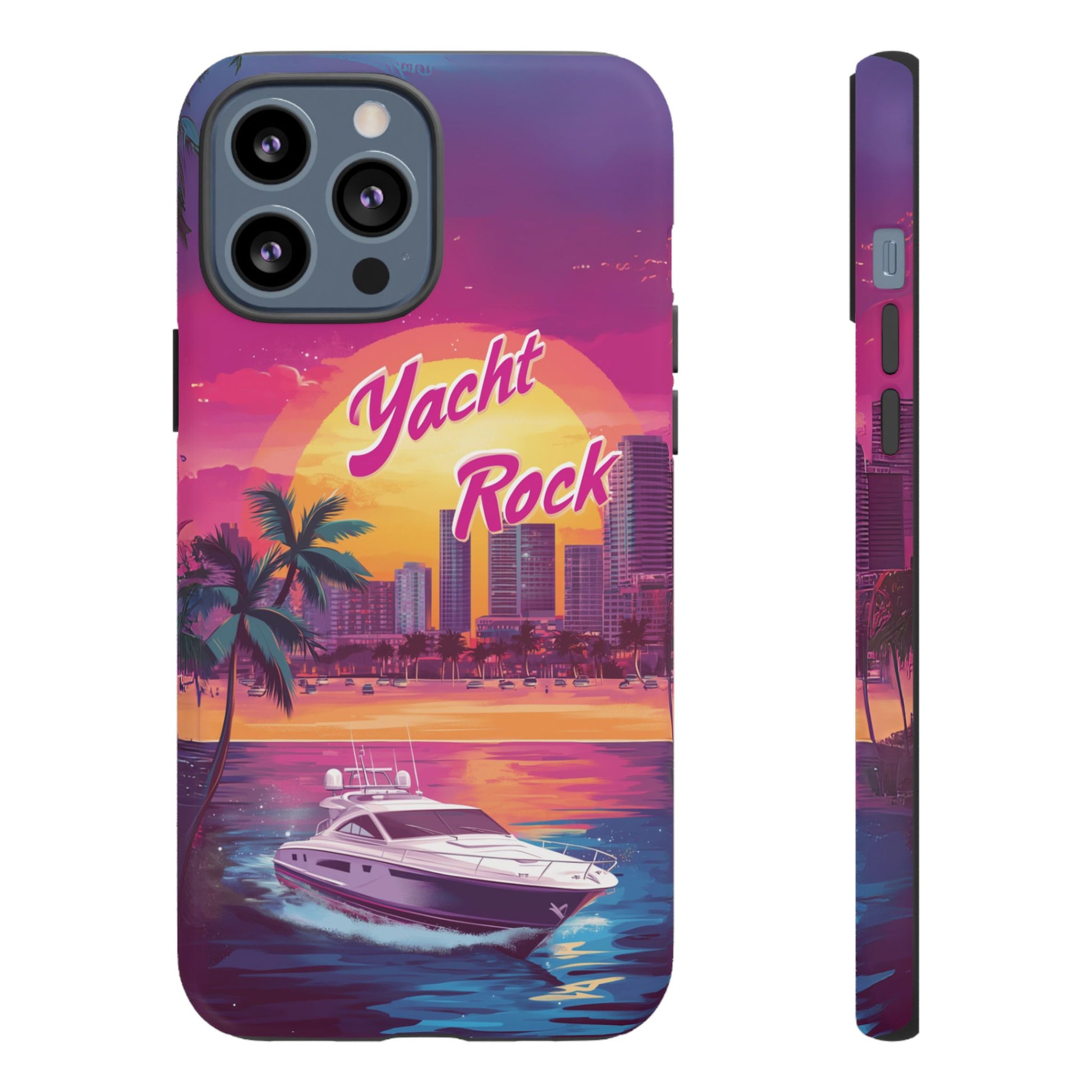 Custom Yacht Rock Phone Case iPhone 13 14 15 16 Pro Max Sunset Cruise Harbor Miami Vice Yacht Rock Gift Boating Captain South Beach Surfing