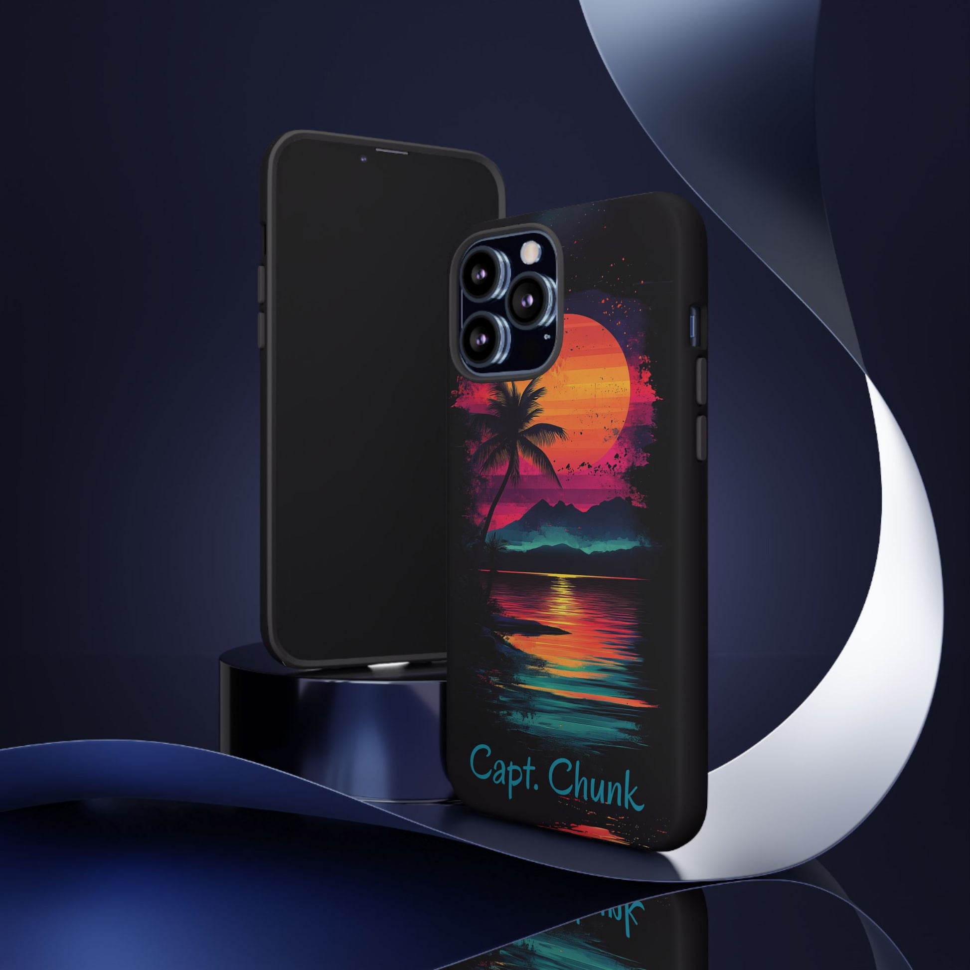 Custom Personalized Retro Palm Tree Sunset Phone Case iPhone 14 15 16 Pro Max Galaxy S24 Google Pixel Mountain Beach Fantasy Surfing Neon