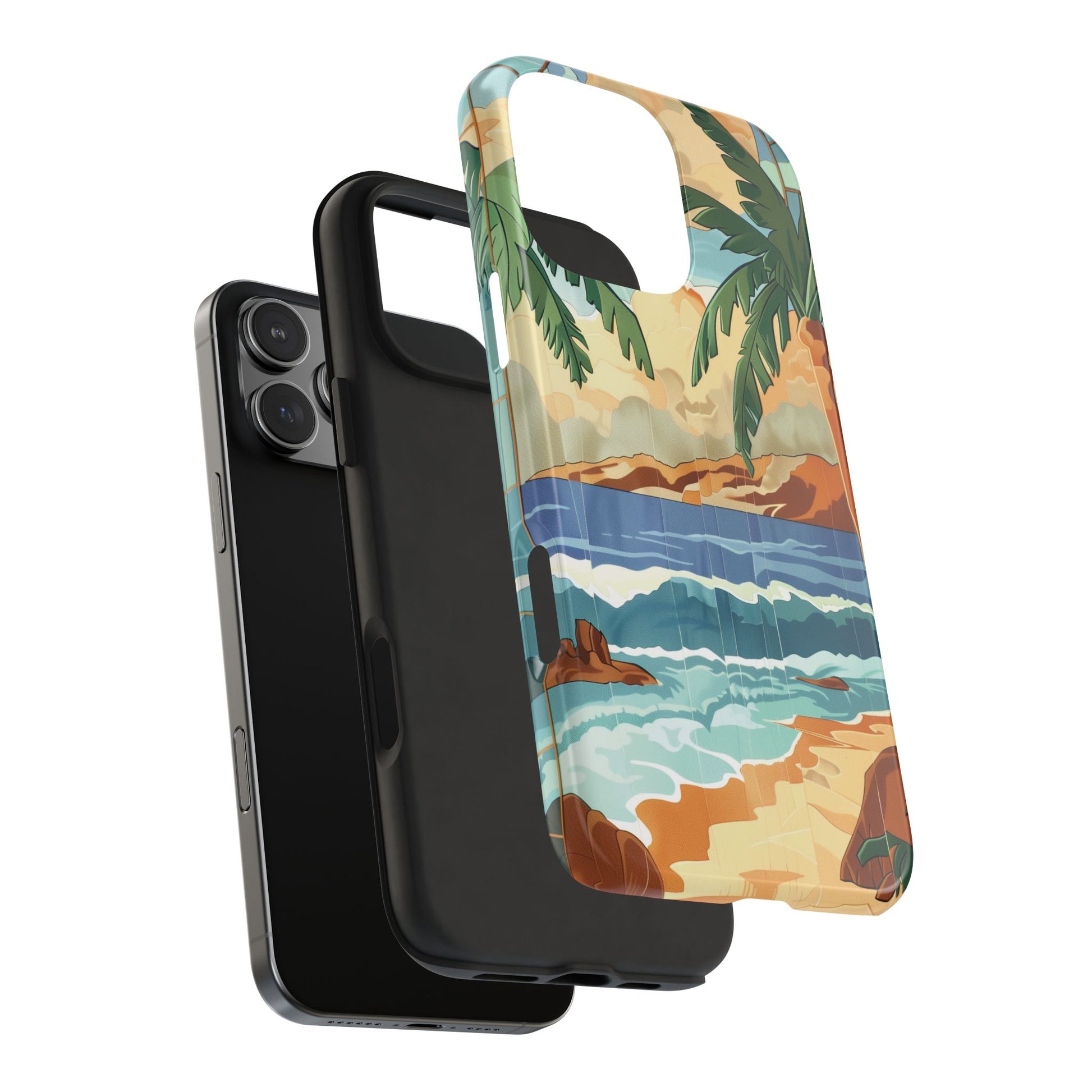 Retro Beach Scene Phone Case, Vintage Tropical Ocean iPhone Case, Summer Beach Phone Cover for iPhone, iphone 15 pro max