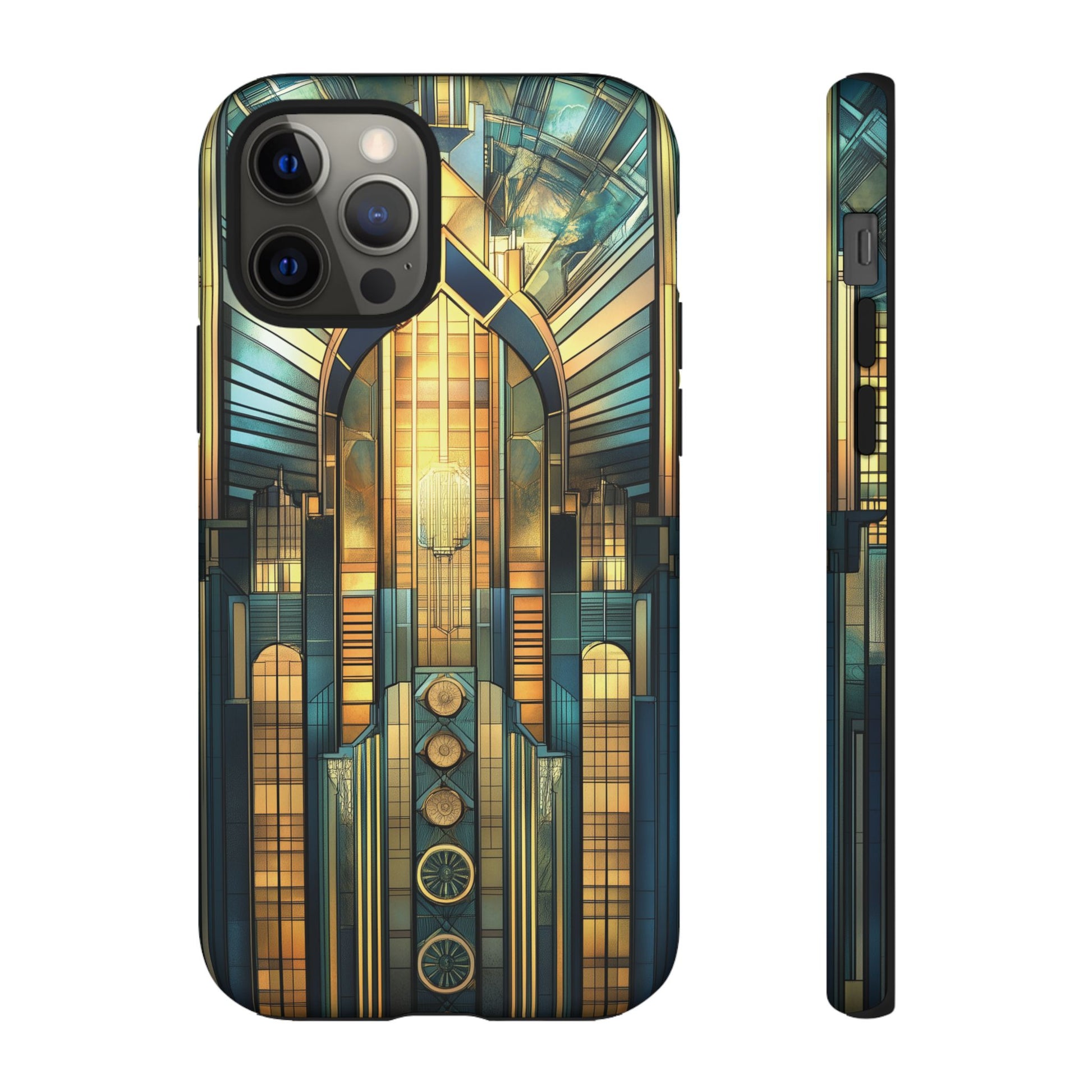 Phone Case Art Deco City Frank Lloyd Wright Teal Gold Protective Covers, Stylish Accessories, Great Gatsby Noir Nouveau iPhone 14 15 16 Pro