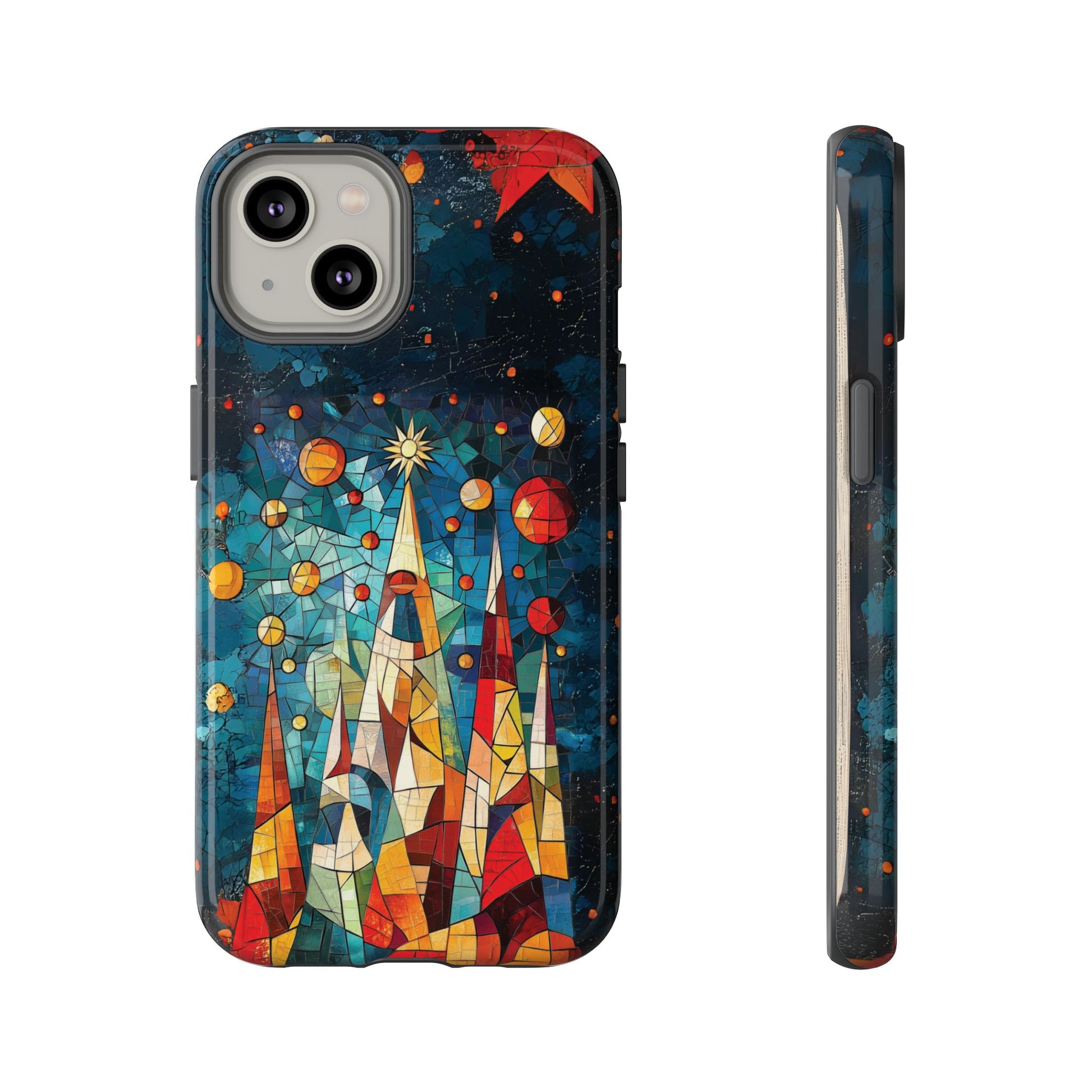 Mosaic Festive Christmas Tree Grove Art Deco Stained Glass Phone Case Rankin Style MidMod Design iPhone 13 14 15 16 Pro Max Pixel Galaxy
