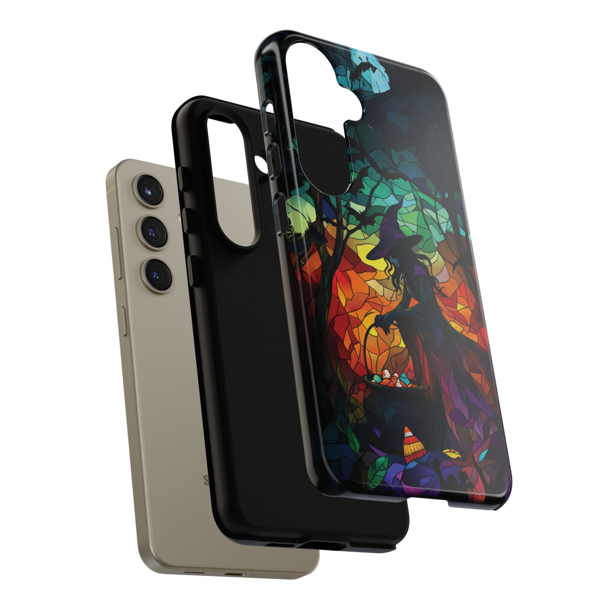 Halloween Witch Stained Glass Dark Academia Spooky Fall Witchy Pumpkin Bats Seasonal Fall Mosaic Case iPhone 13 14 15 16 Pro Max