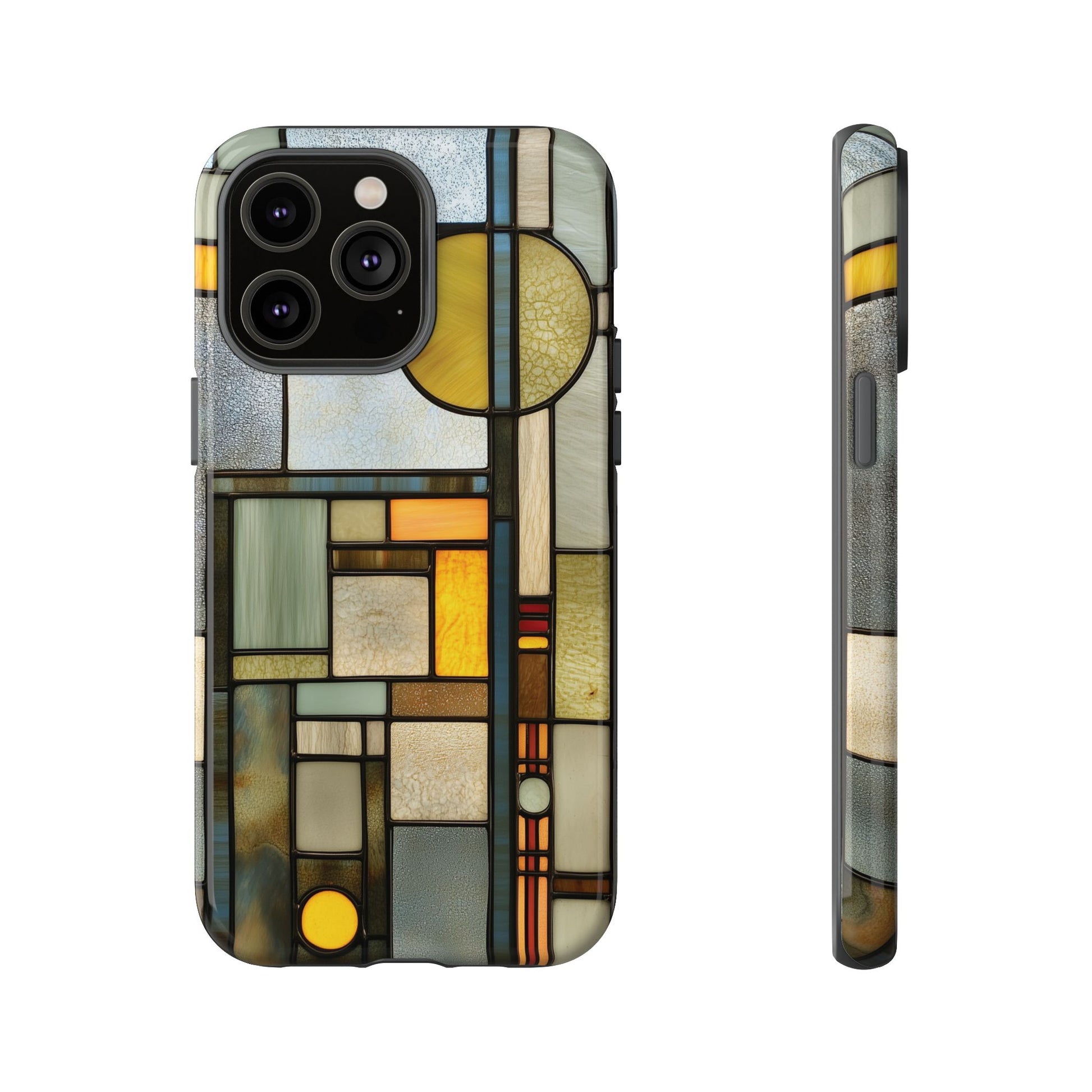 Green Art Deco Stained Glass Phone Case Frank Lloyd Wright Cottage Core Usonian Prairie Style Geometric Stylish  iPhone 14 15 16 Pro