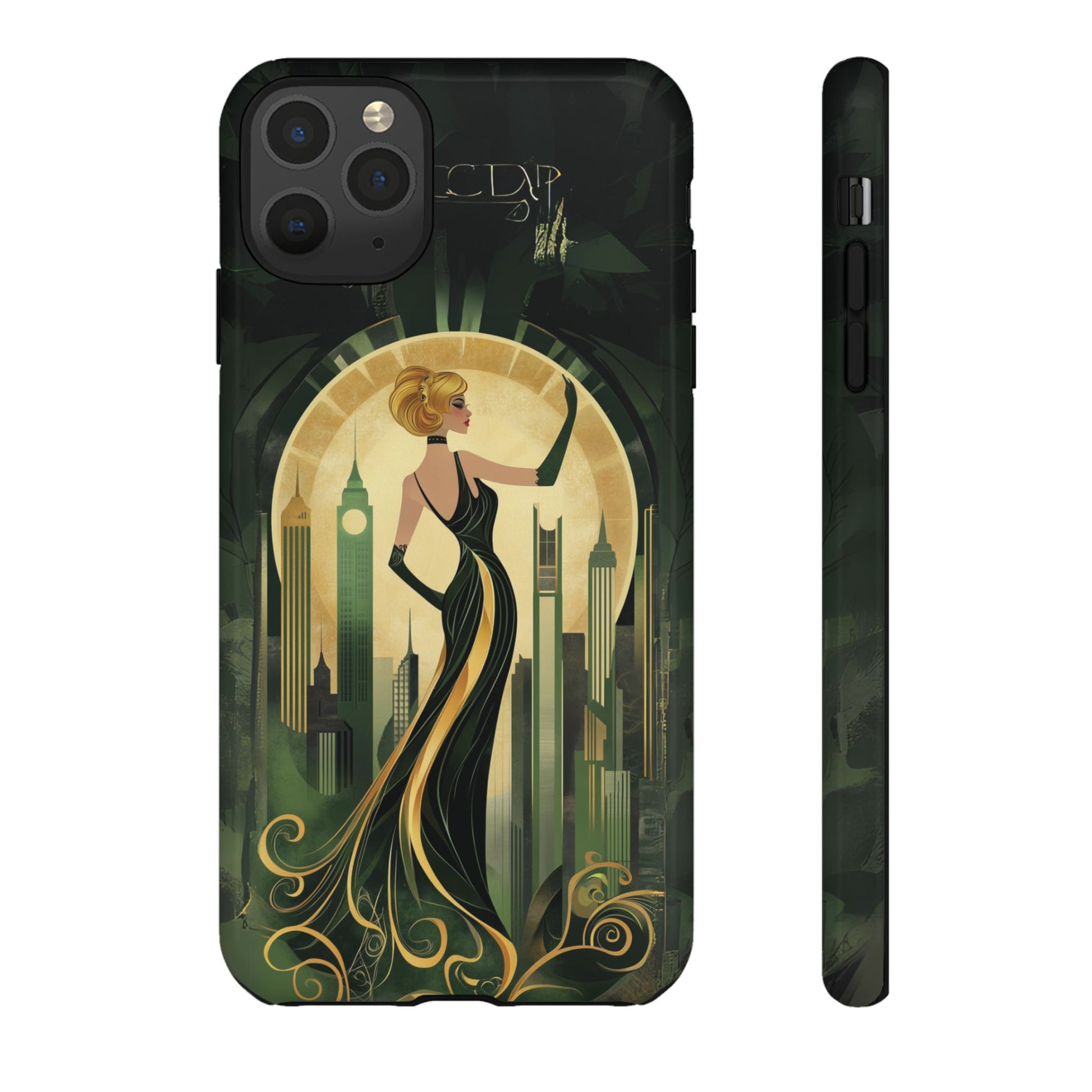 Emerald City Art Deco Flapper Woman Phone Case 1920s Art Nouveau Design in Emerald & Gold Alphonse Mucha Style Gatsby Style Poster