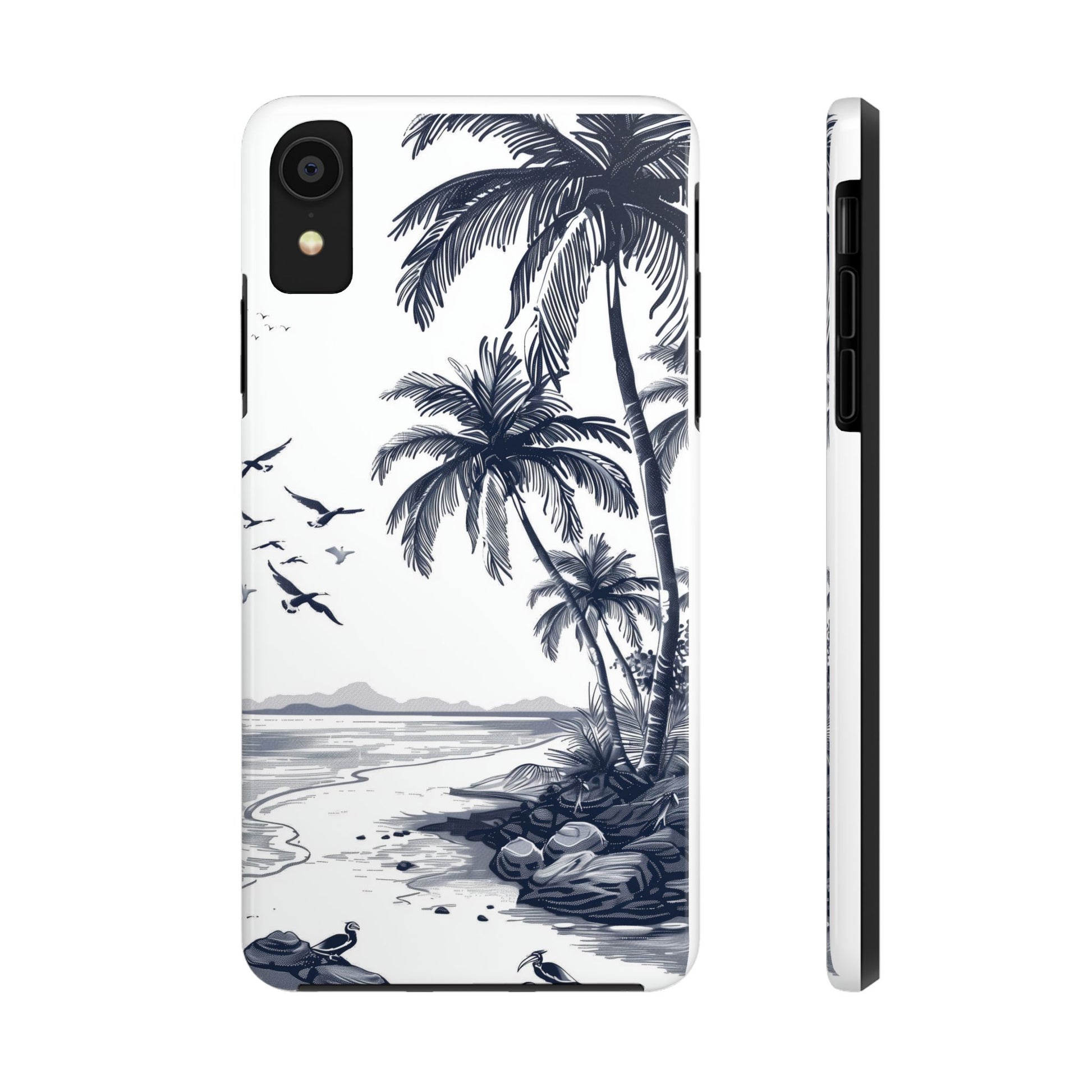 Durable Beach Escape: Hand-Drawn Beach Scene Tough iPhone Case