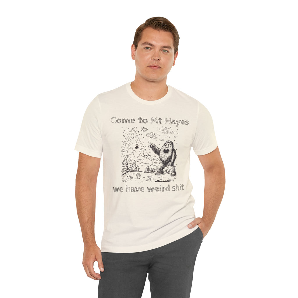 Alien Conspiracy Unisex Tee, Bigfoot Mountain Sketch Shirt, UFO Weird Stuff Tshirt, California Men's Top, Space Extraterrestrial Shirt