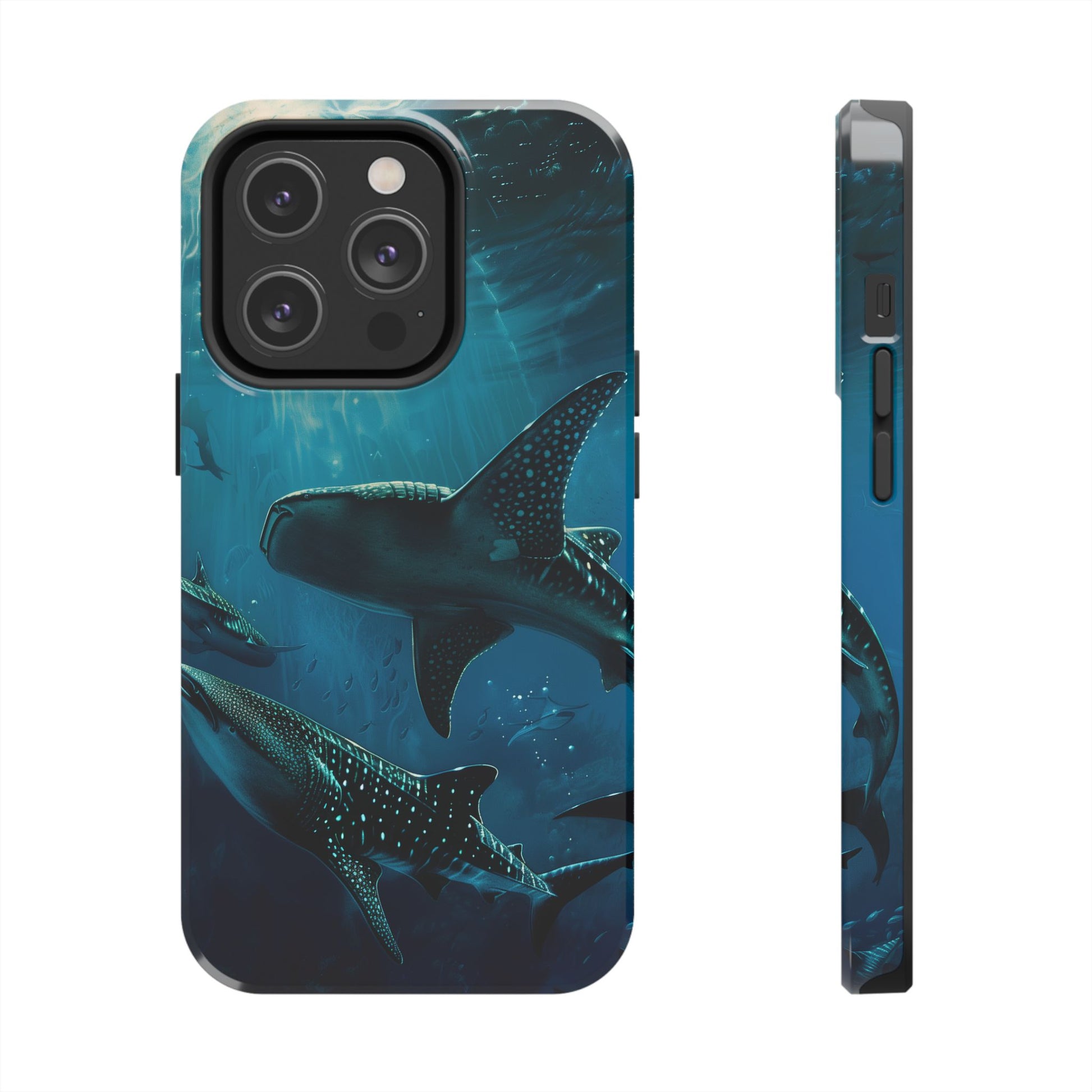 Tranquil Trio: Three Whale Sharks Tough Phone Case