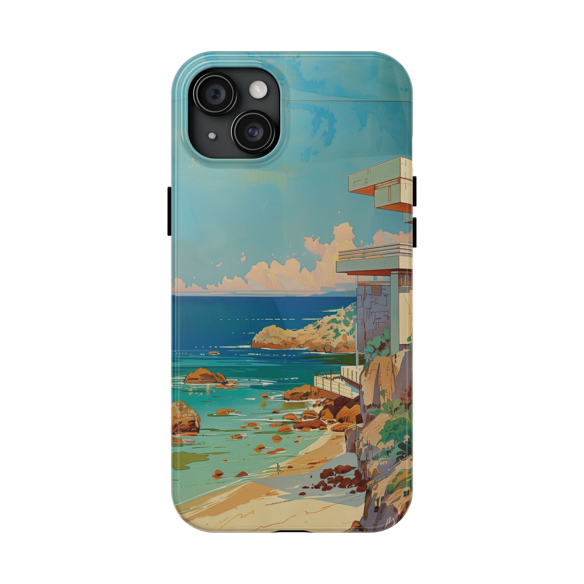 Retro Beach Scene Phone Case, Vintage Tropical Ocean iPhone Case, Summer Beach Phone Cover for iPhone, iphone 15 pro max