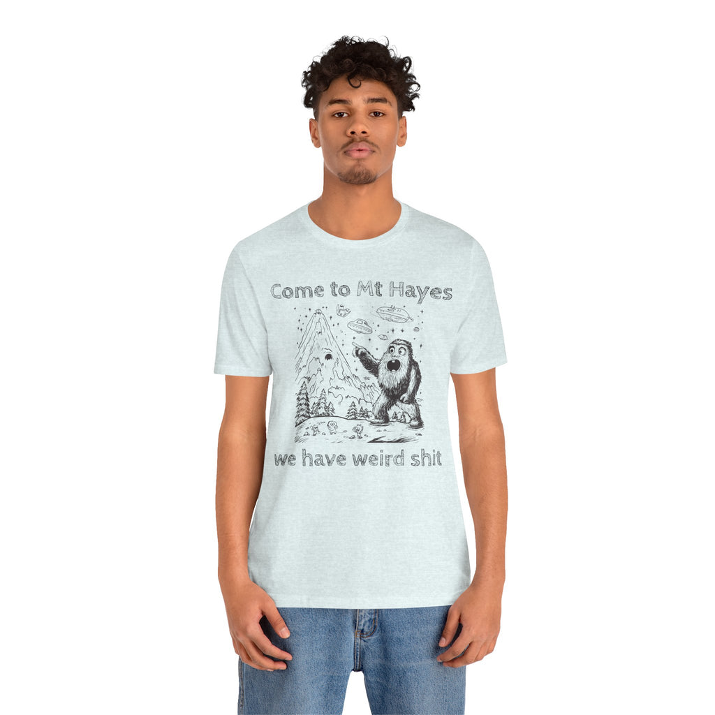 Alien Conspiracy Unisex Tee, Bigfoot Mountain Sketch Shirt, UFO Weird Stuff Tshirt, California Men's Top, Space Extraterrestrial Shirt