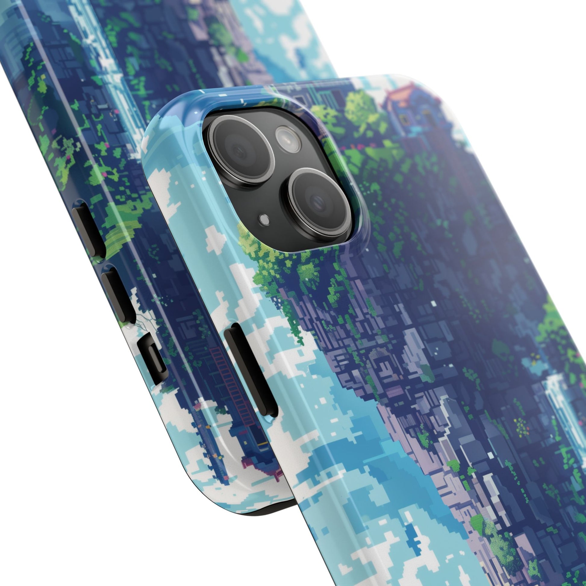 Pixel Art Video Game Landscapes Phone Case, Retro Gaming Pixelated Design, Geeky Gamer Phone Cover, Unique Video Game Art Accessories