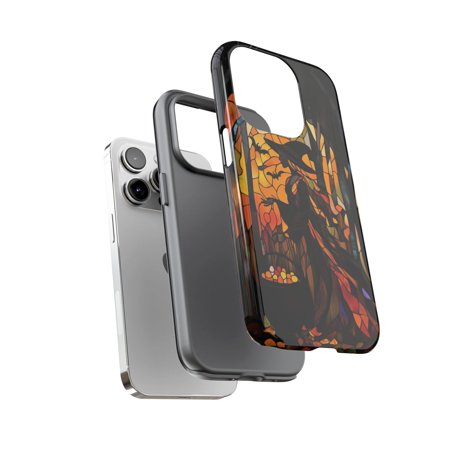 Halloween Witch Stained Glass Effect Dark Academia Spooky Fall Witchy Pumpkin Bats Seasonal Fall Mosaic Case iPhone 13 14 15 16 Pro Max