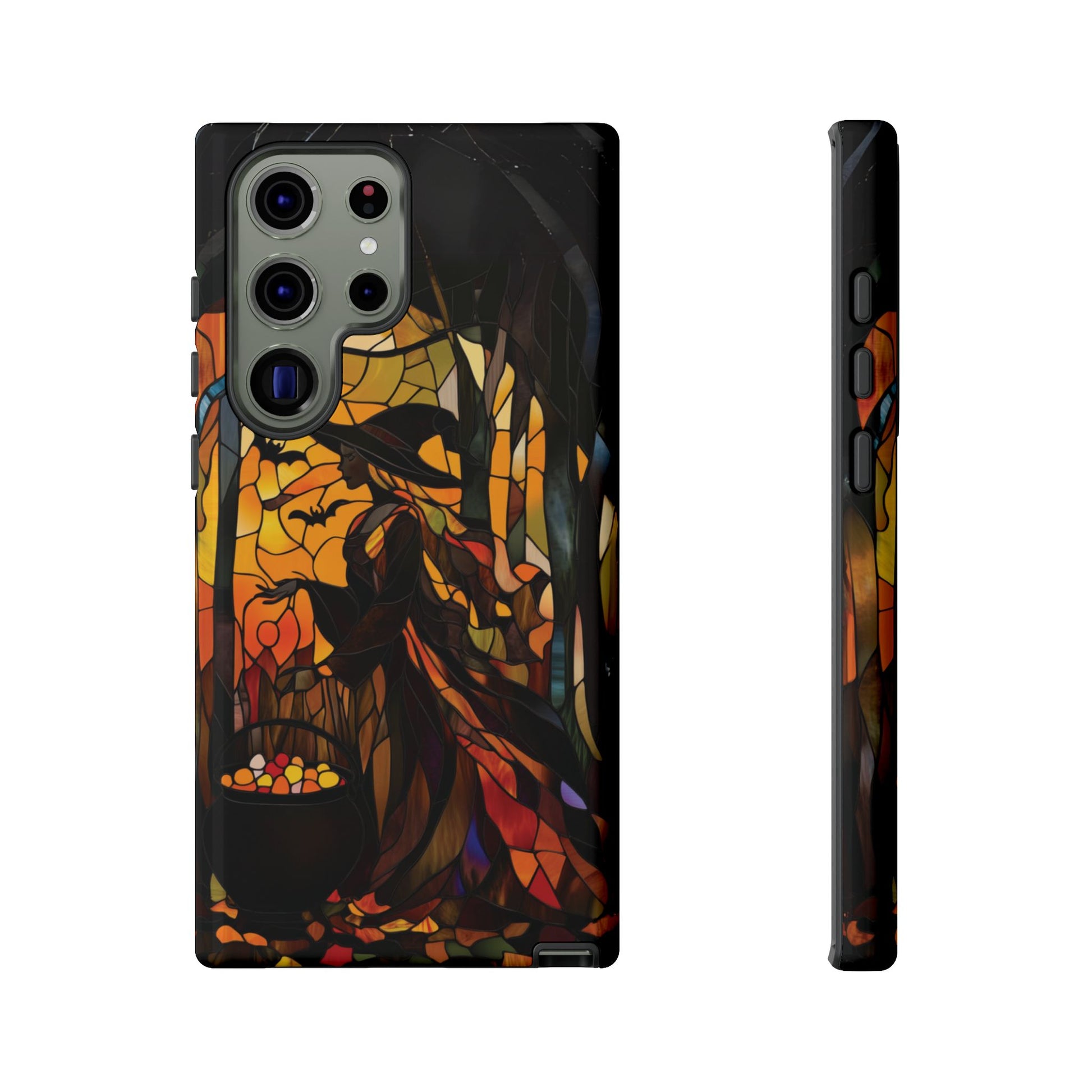 Halloween Witch Stained Glass Effect Dark Academia Spooky Fall Witchy Pumpkin Bats Seasonal Fall Mosaic Case iPhone 13 14 15 16 Pro Max