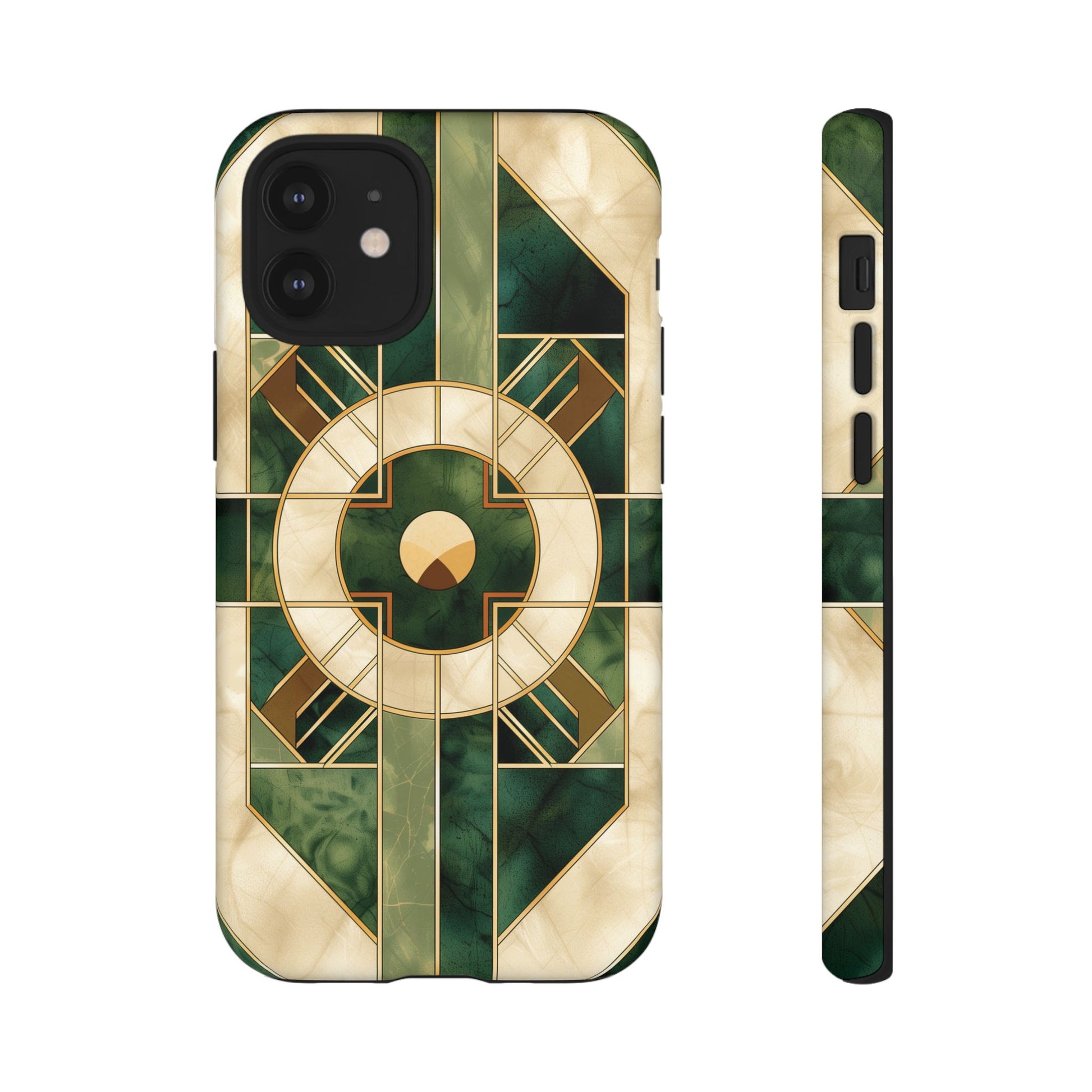 Green Frank Lloyd Wright Inspired Phone Case Geometric Elegance Stained Glass Art Deco Marble Gold 13 14 15 16 iPhone Pro Max Galaxy Pixel