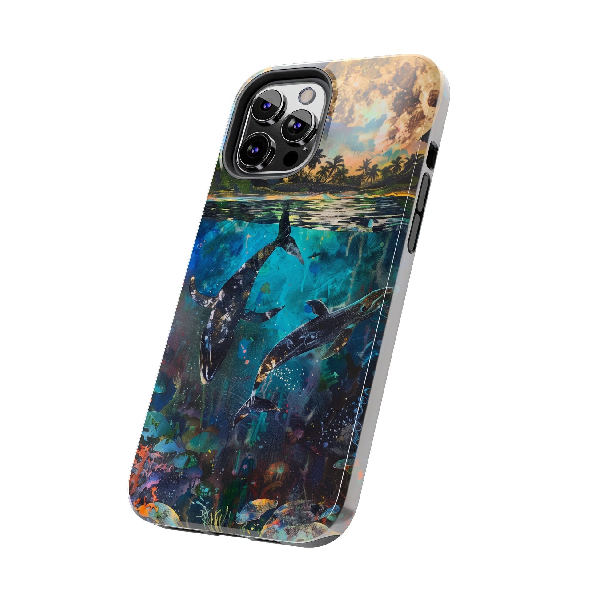 Abstract Moonlit Whales Underwater Phone Case - Durable and Stunning Protective Cover