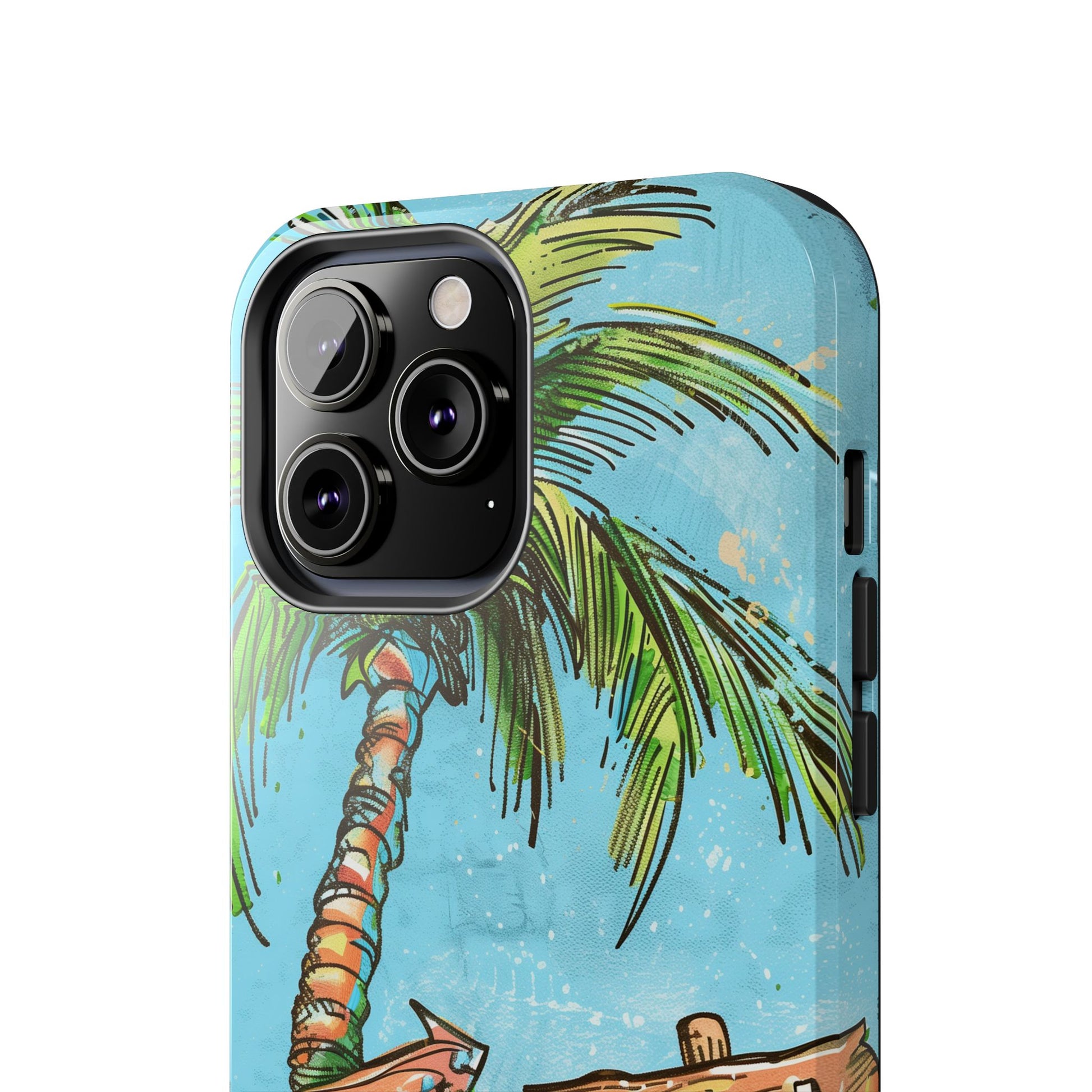 Durable Phone Case with Beach Scene and Palm Tree - Tropical Paradise Protective Cover