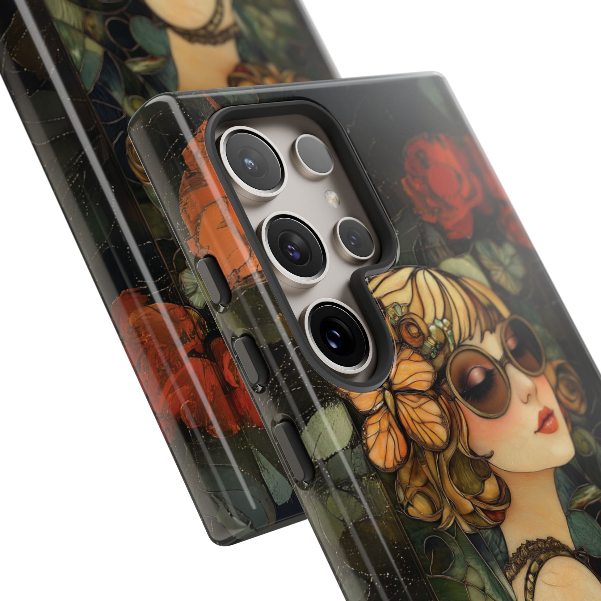 Butterfly Art Deco Flapper Woman Mosaic Phone Case 1920s Art Nouveau Design in Red Stained Glass Alphonse Mucha Style Gatsby Style Poster