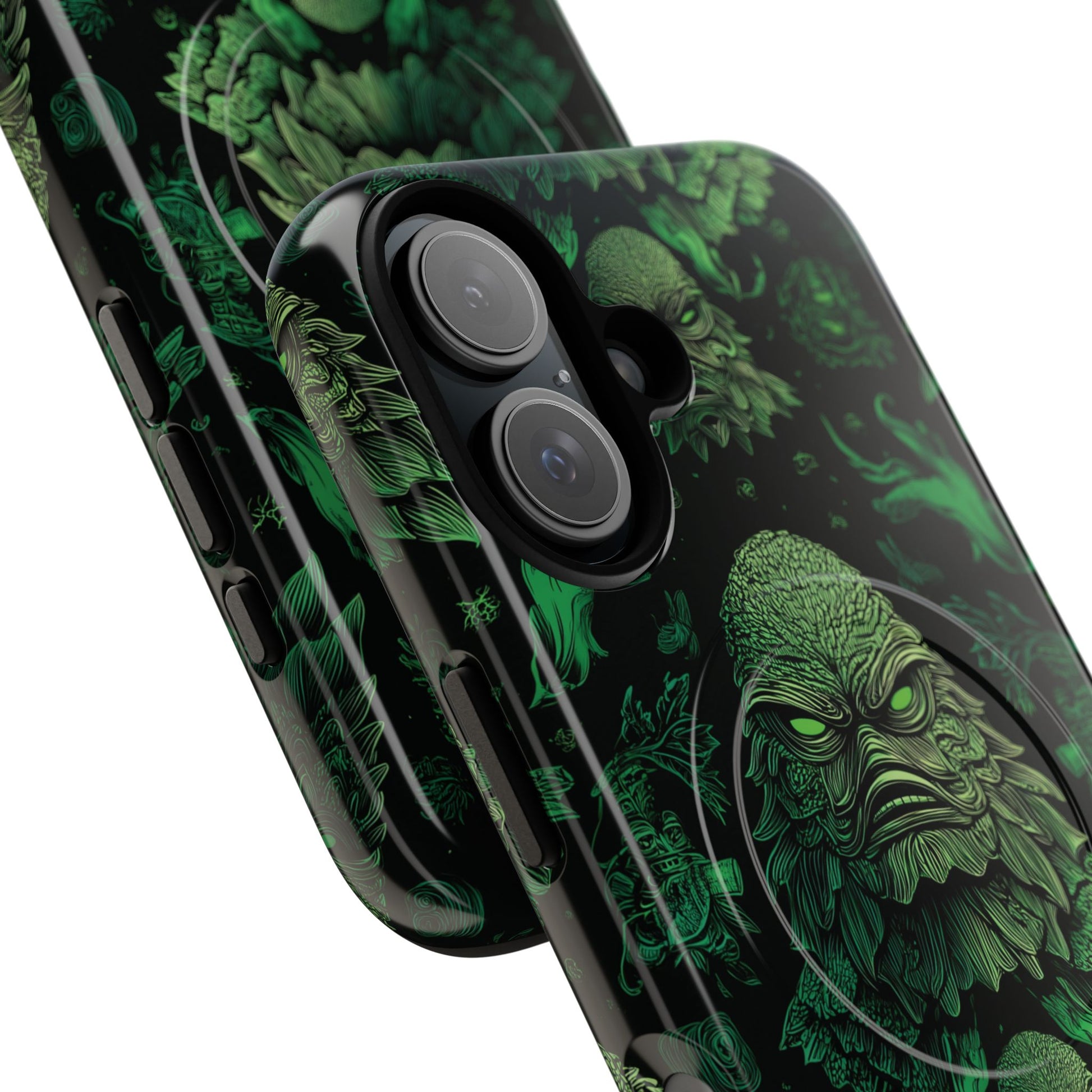 Halloween Lagoon Creature Black and Green Iphone Wireless Charging Case