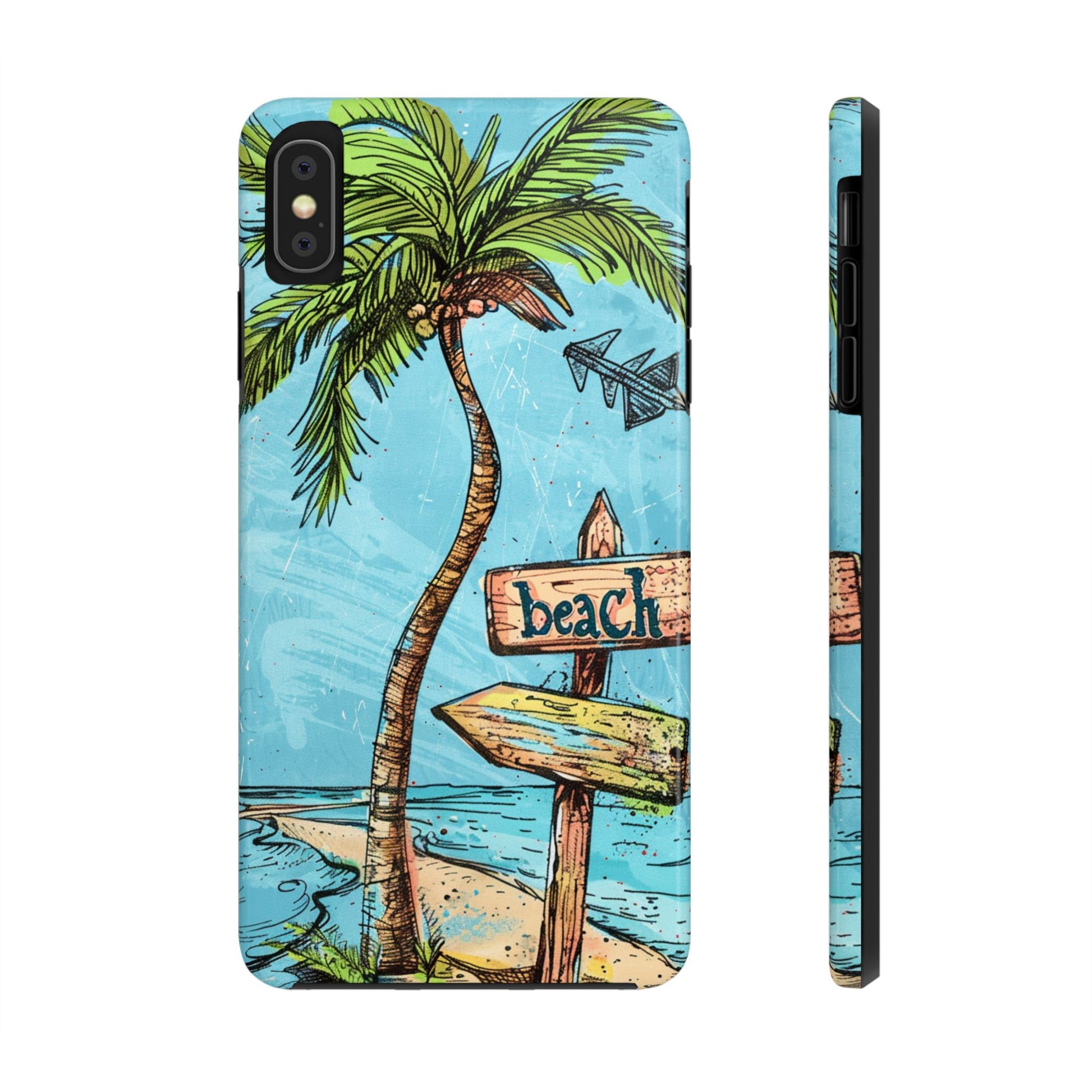 Whimsical Beach and Palm Tree Phone Case - Vibrant Colored Protective Cover for most iPhone Models, Perfect for Beach Lovers