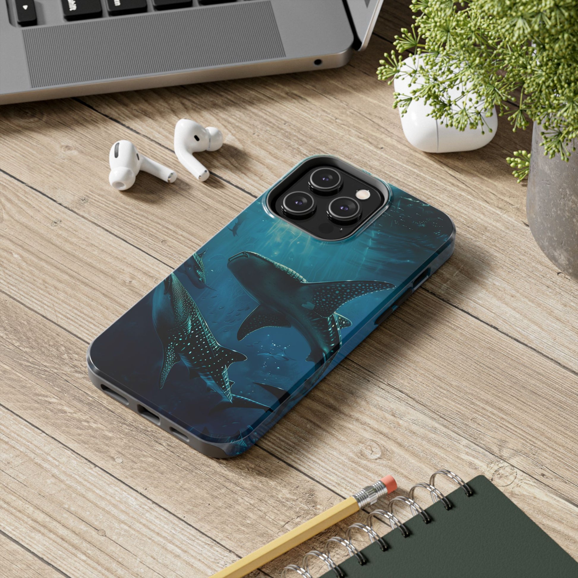 Tranquil Trio: Three Whale Sharks Tough Phone Case