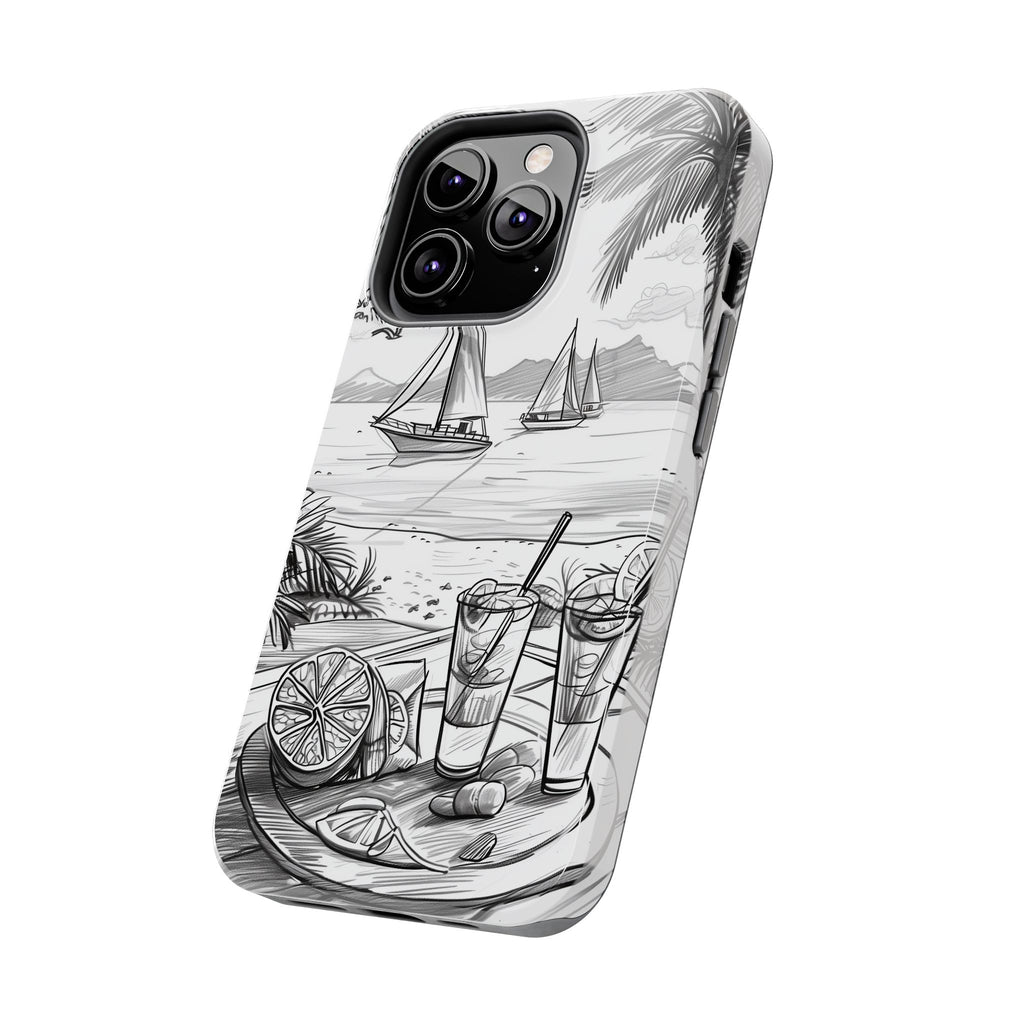 Beach Vibes Phone Case: Hand-Drawn Tiki Drinks & Tropical Paradise Design