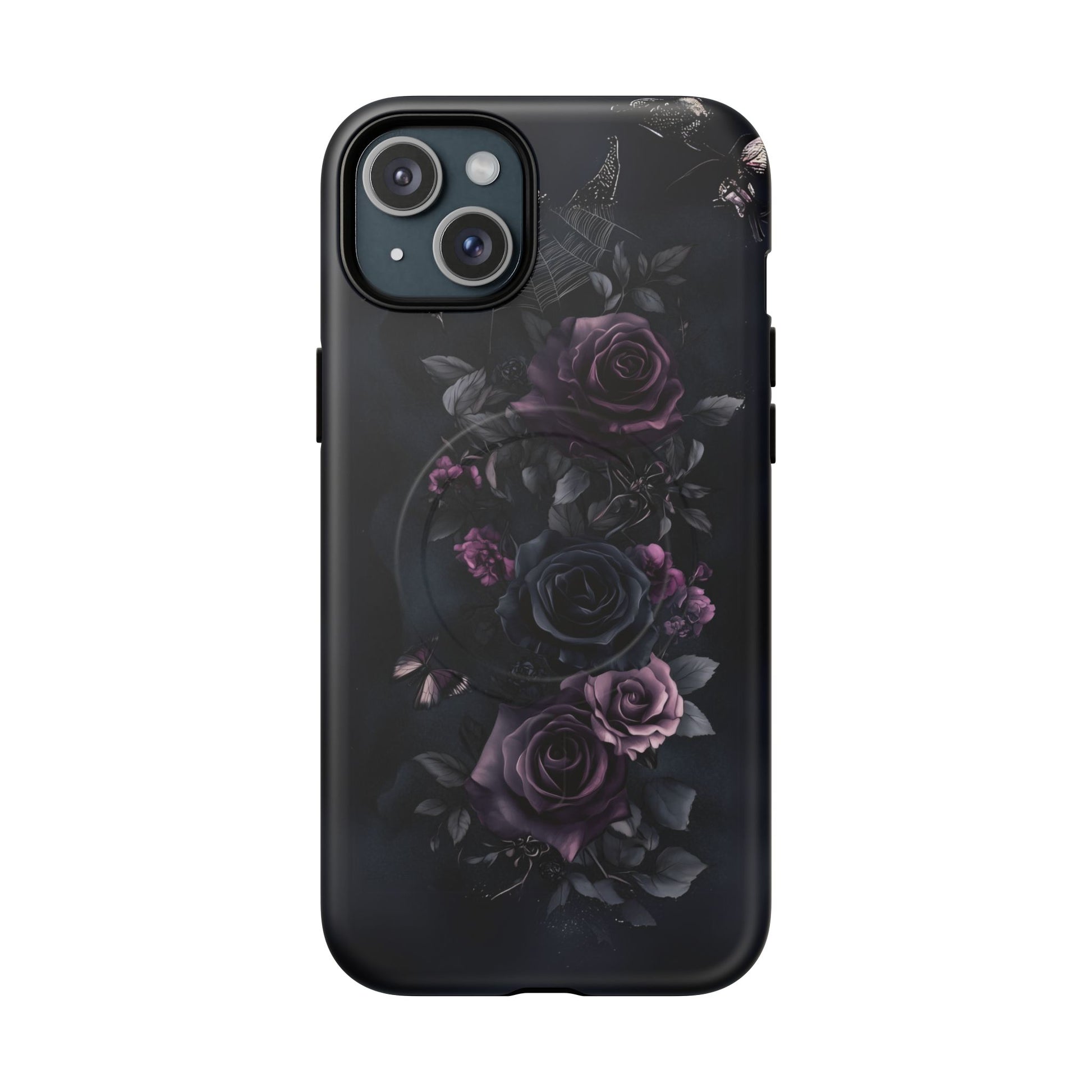 Magsafe Gothic Floral Phone Case Dark Academia Black Roses Spider Webs Butterflies Witchcraft Night Sky iPhone 14 15 Pro Max
