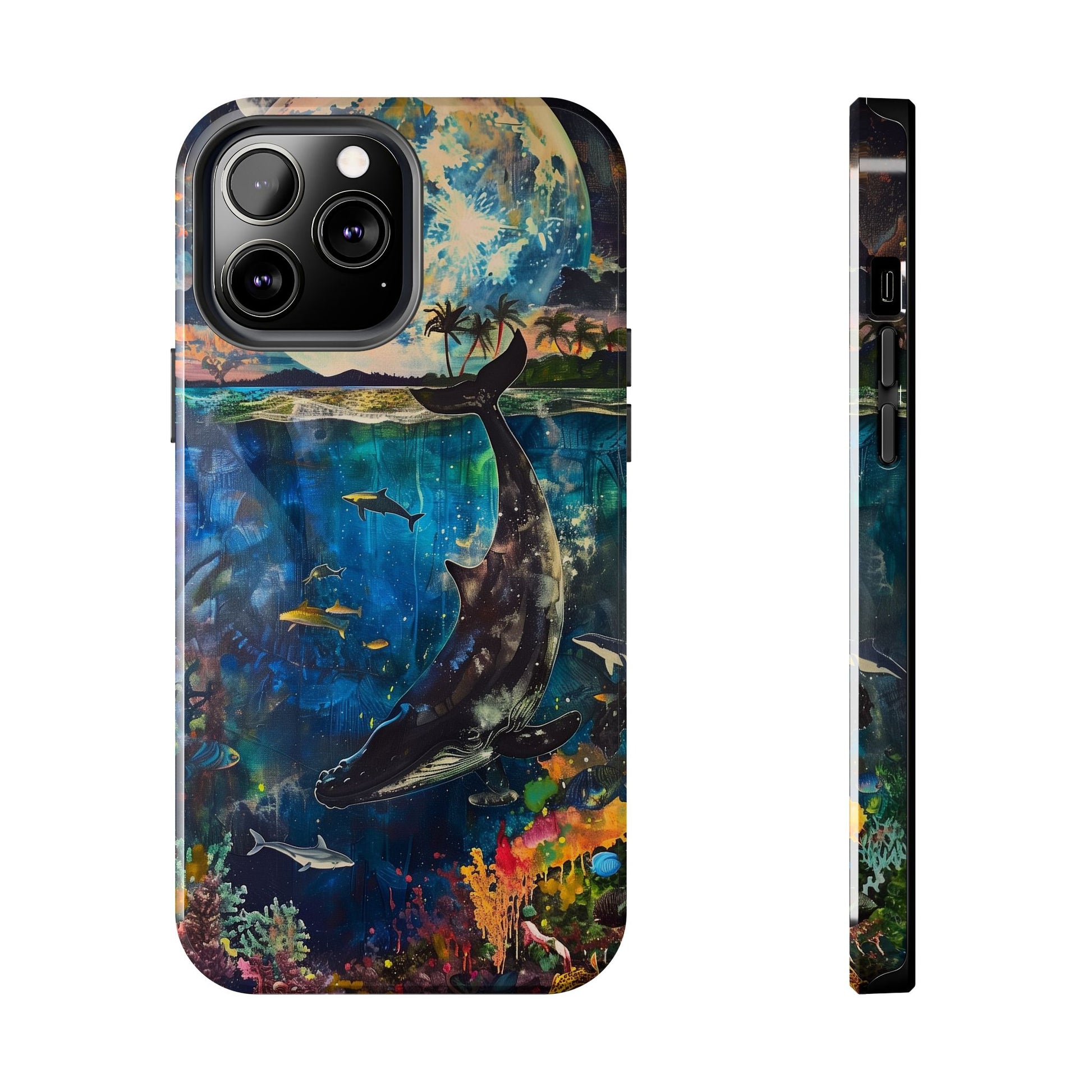 Abstract Moonlit Whale Underwater Phone Case - Durable and Stunning Protective Cover