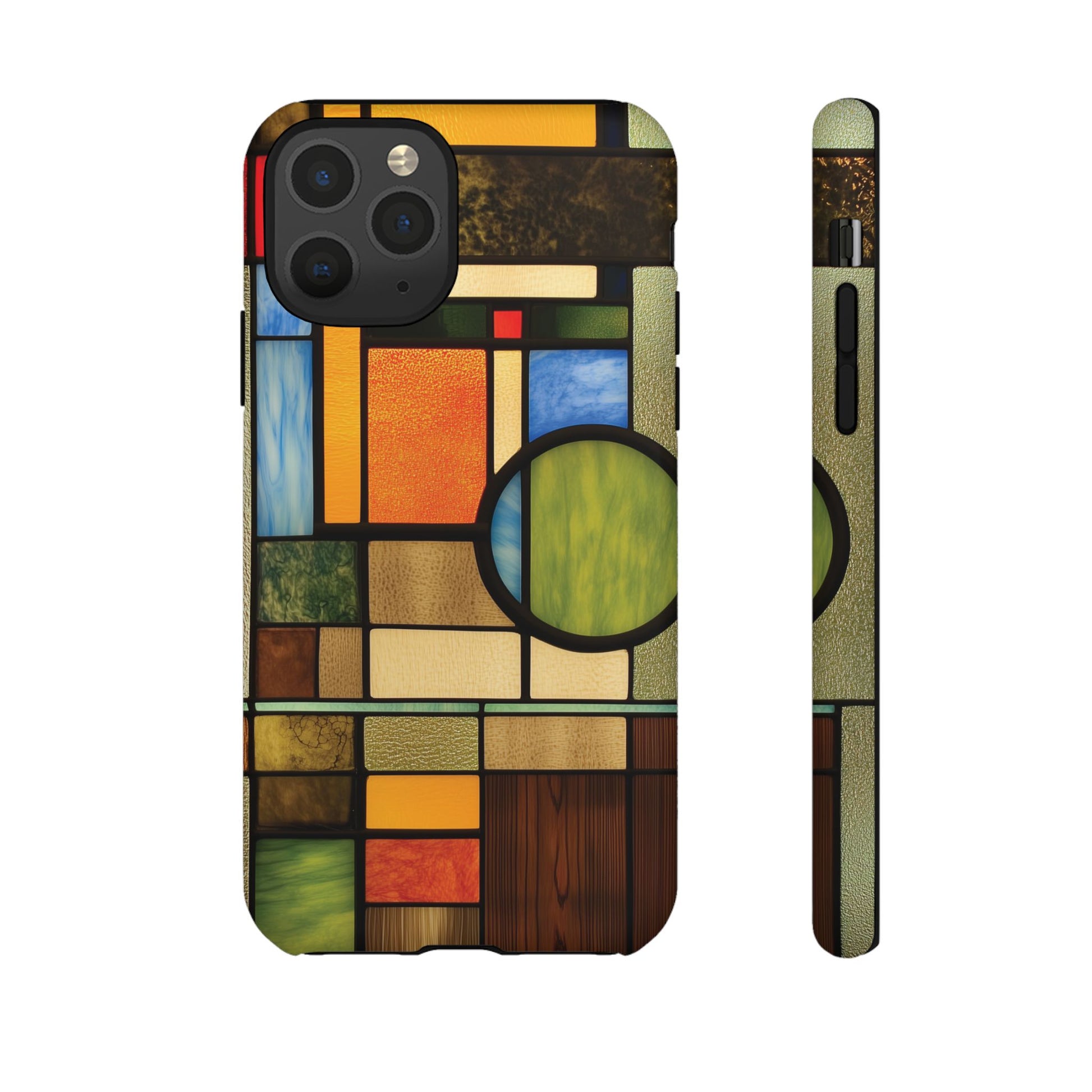 Wood Mosaic Stained Glass Phone Case Art Deco Frank Lloyd Wright Cottage Core Usonian Prairie Style Geometric Stylish  iPhone 14 15 16 Pro