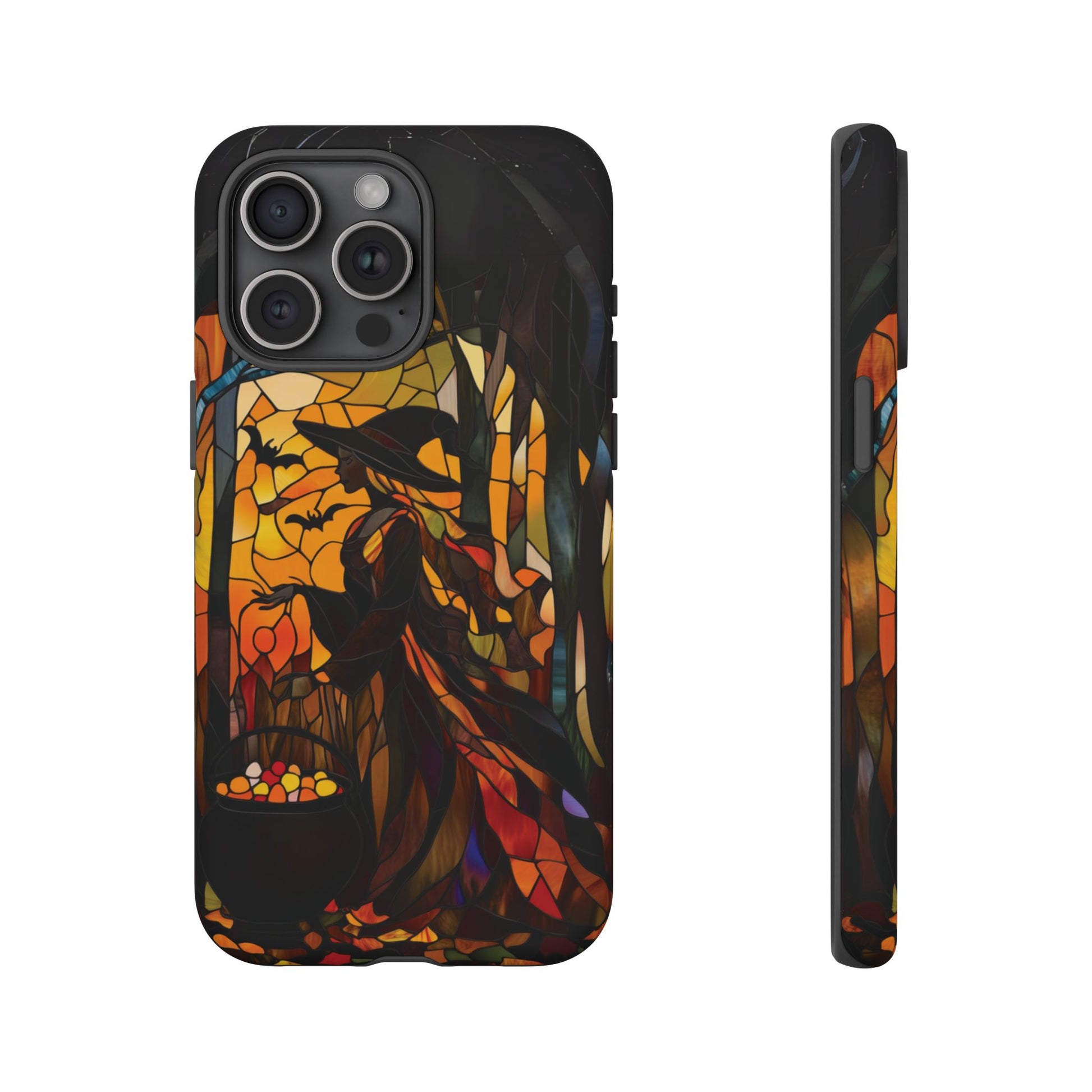 Halloween Witch Stained Glass Effect Dark Academia Spooky Fall Witchy Pumpkin Bats Seasonal Fall Mosaic Case iPhone 13 14 15 16 Pro Max