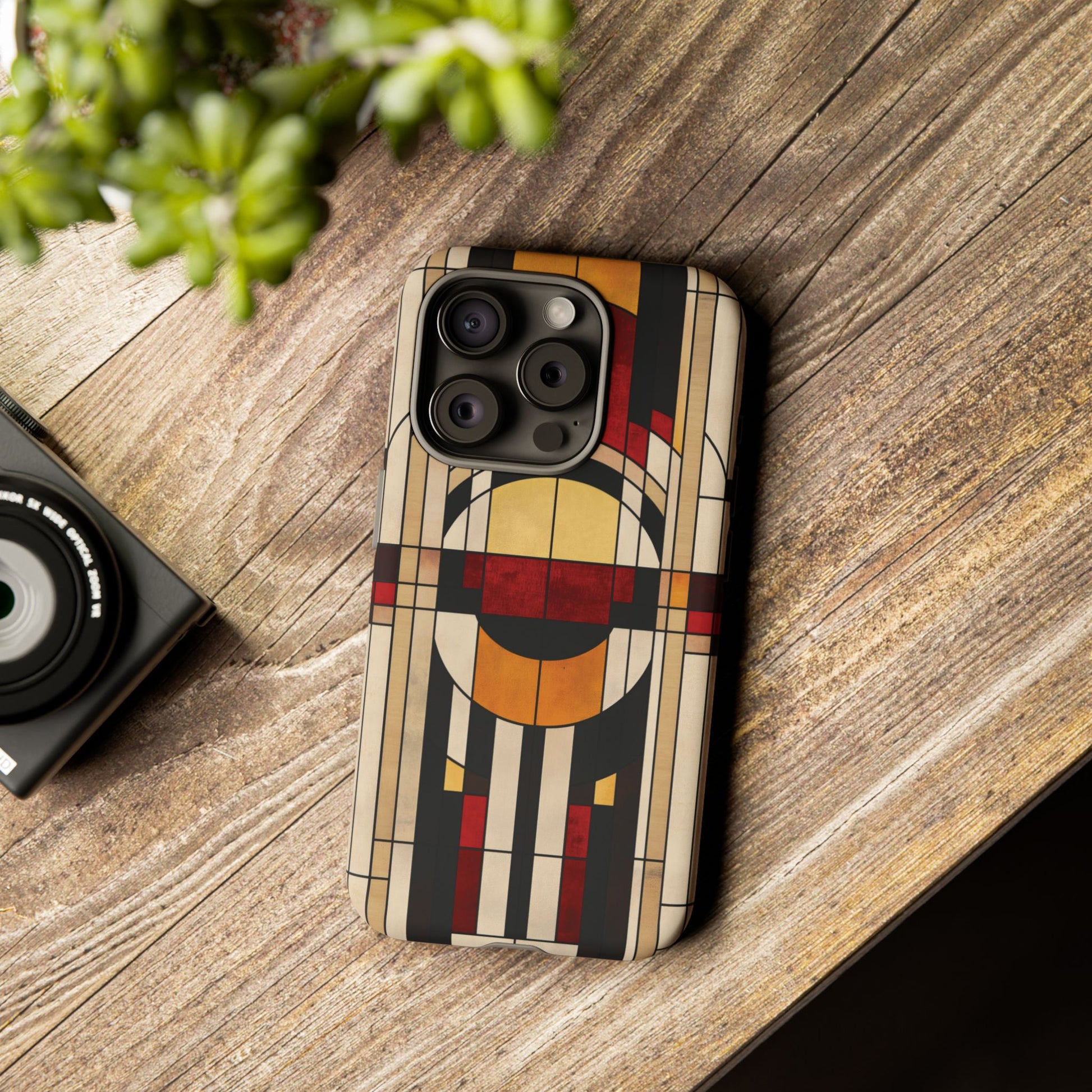 Stained Glass Frank Lloyd Wright Inspired Art Deco Southwest Prairie Style Phone Case Geometric 13 14 15 16 iPhone Pro Max Galaxy Pixel