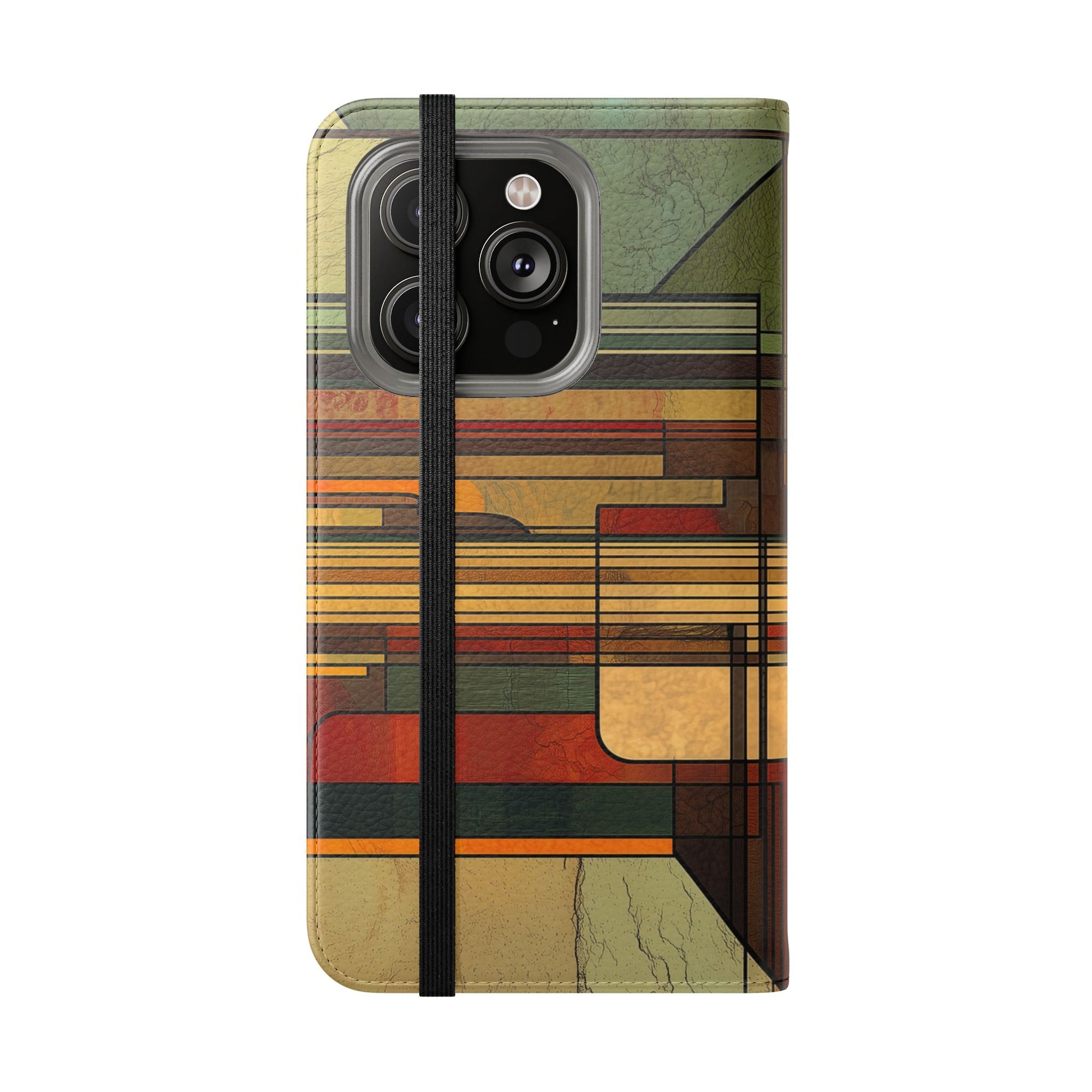 Art Deco Flip Case Prairie Style Stained Glass Inspired by Frank Lloyd Wright, Phone Covers, Colorful Protective Accessories, Unique