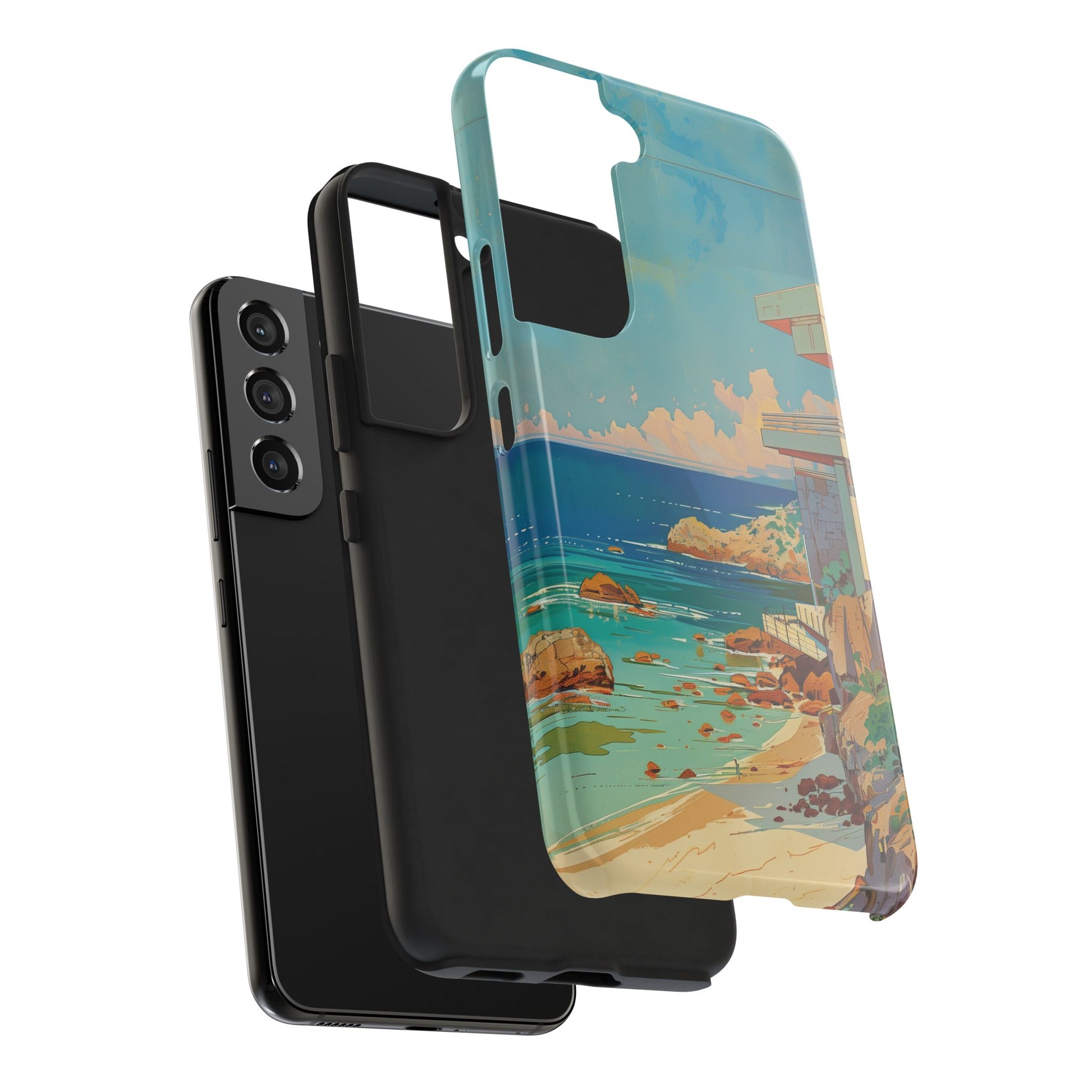 Retro Beach Scene Phone Case, Vintage Tropical Ocean iPhone Case, Summer Beach Phone Cover for iPhone, iphone 15 pro max