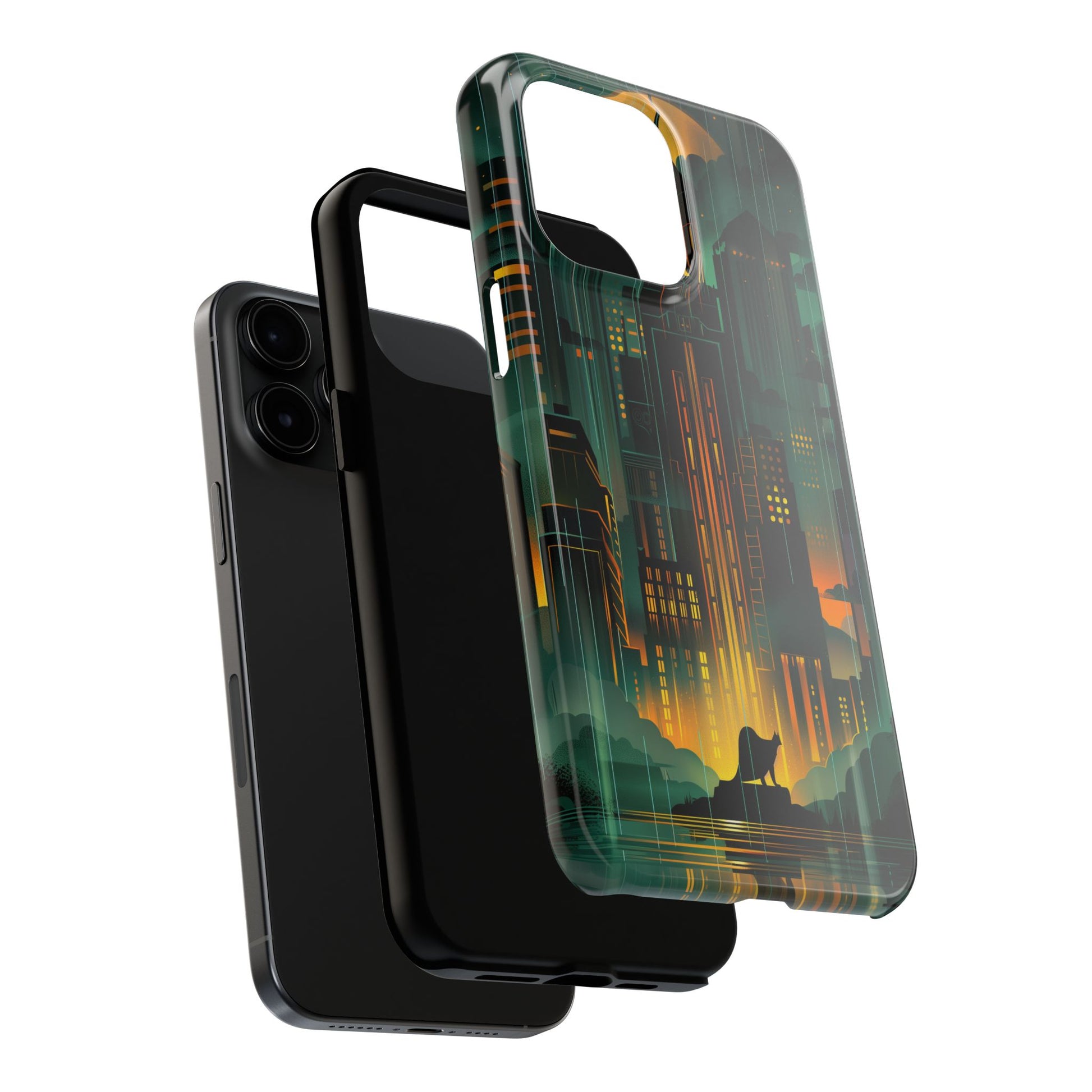 Nighttime Batman Phone Case - Gotham Art Deco Style - Noir Inspired Phone Cover - Dark Knight Accessory