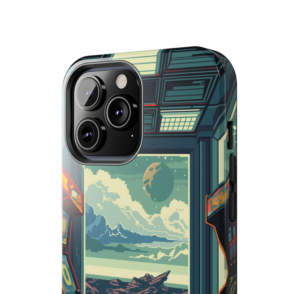 Durable iPhone Case with Outer Space Arcade Design - Protective Space Themed Cover - Fun and Sturdy Phone Accessory - Retro Gift