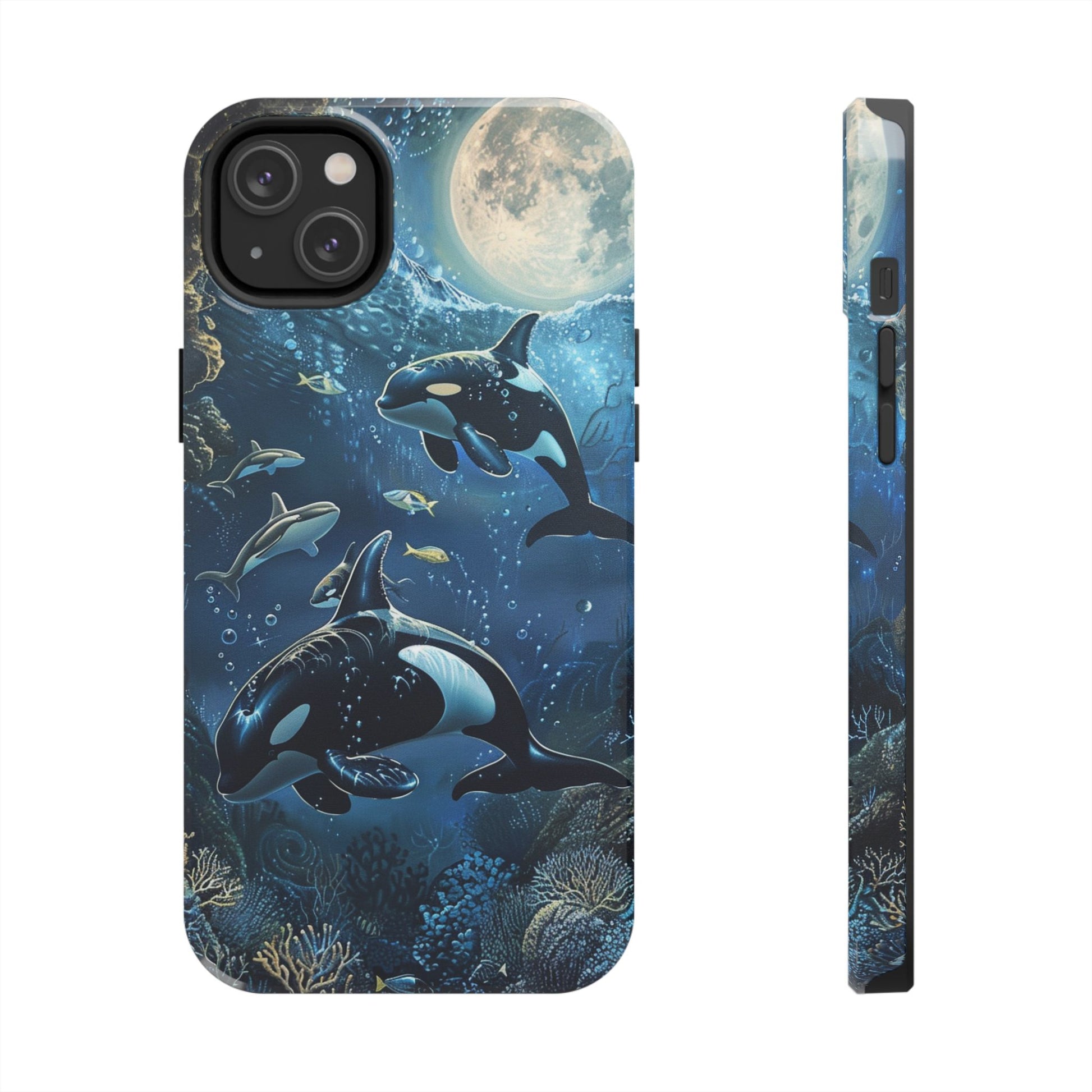 Orca Killer Whale Phone Case Ocean Moonlight Coral Reef Marine Life iPhone 13 14 15 16 pro max Sealife Oceanology Scuba Diving