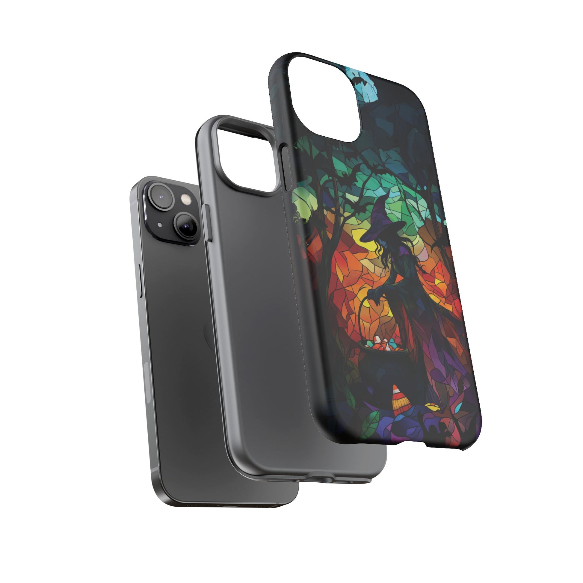 Halloween Witch Stained Glass Dark Academia Spooky Fall Witchy Pumpkin Bats Seasonal Fall Mosaic Case iPhone 13 14 15 16 Pro Max